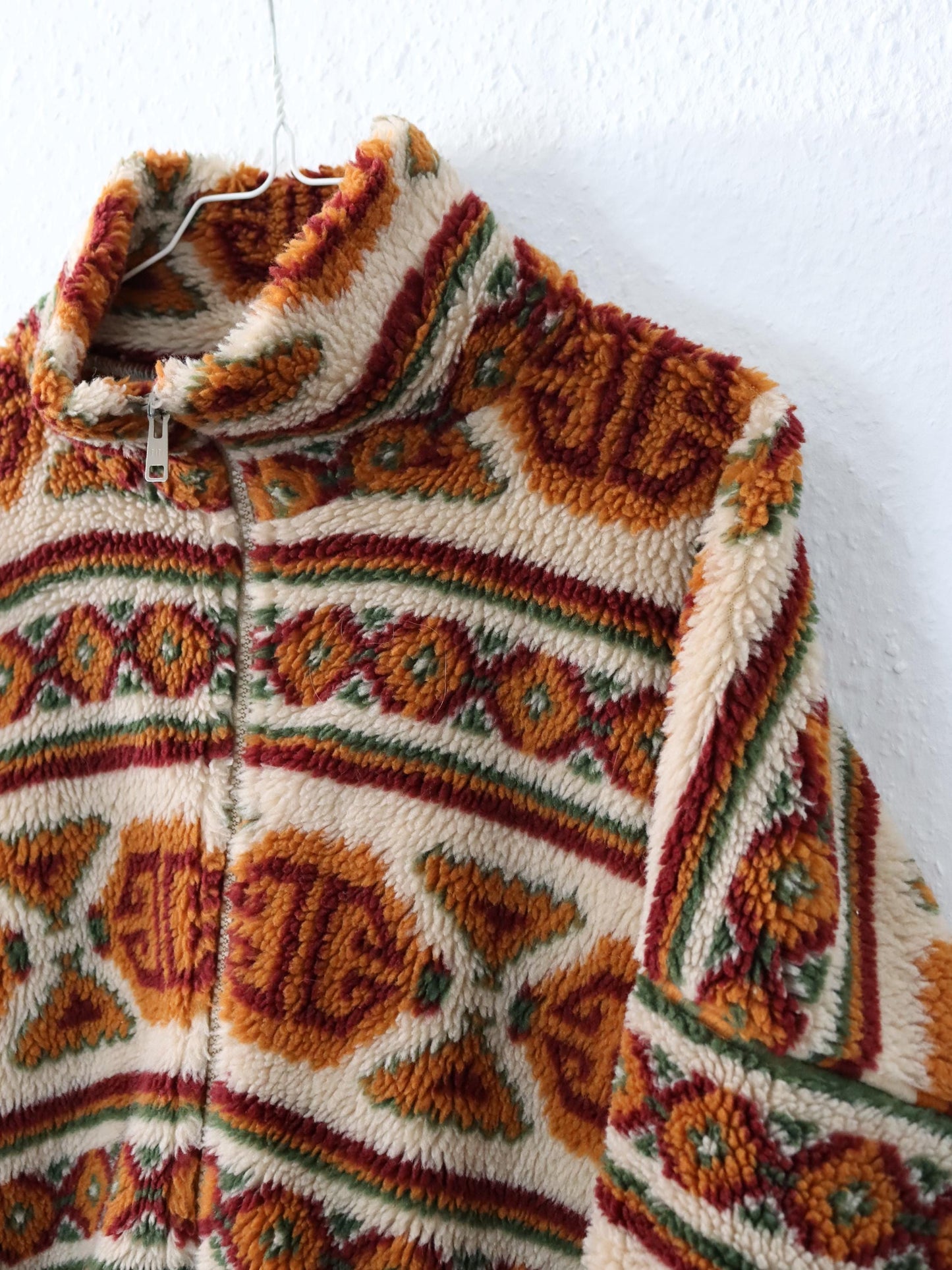 Vintage 80s 90s ARTFASHION fleece jacket teddy fleece stand-up collar Aztec pattern L