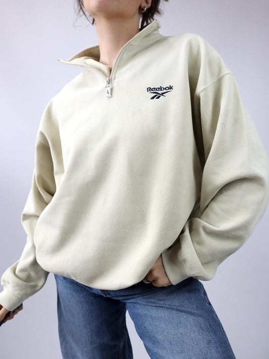Vintage 80er 90er REEBOK Sweatshirt Pullover Stehkragen beige L
