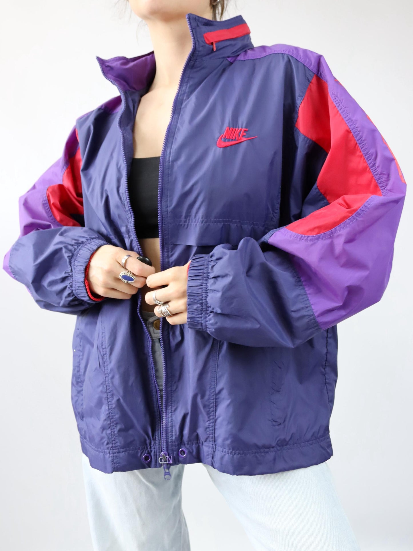 Vintage 80s 90s NIKE Premier Rain Jacket Windbreaker Purple Red Dark Blue L