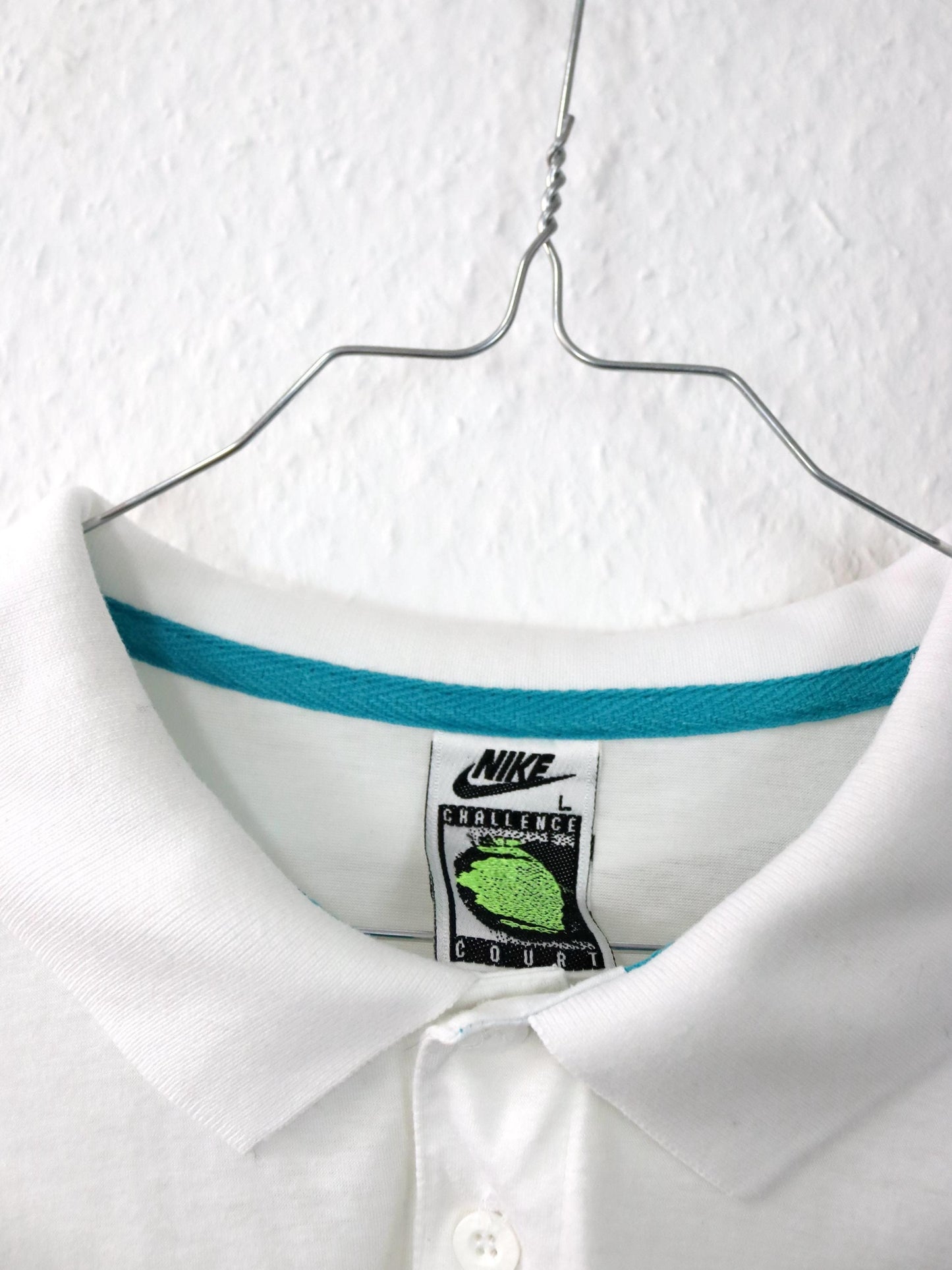 Vintage 80s 90s NIKE Challenge Court tennis shirt polo shirt short sleeve crazy pattern white L