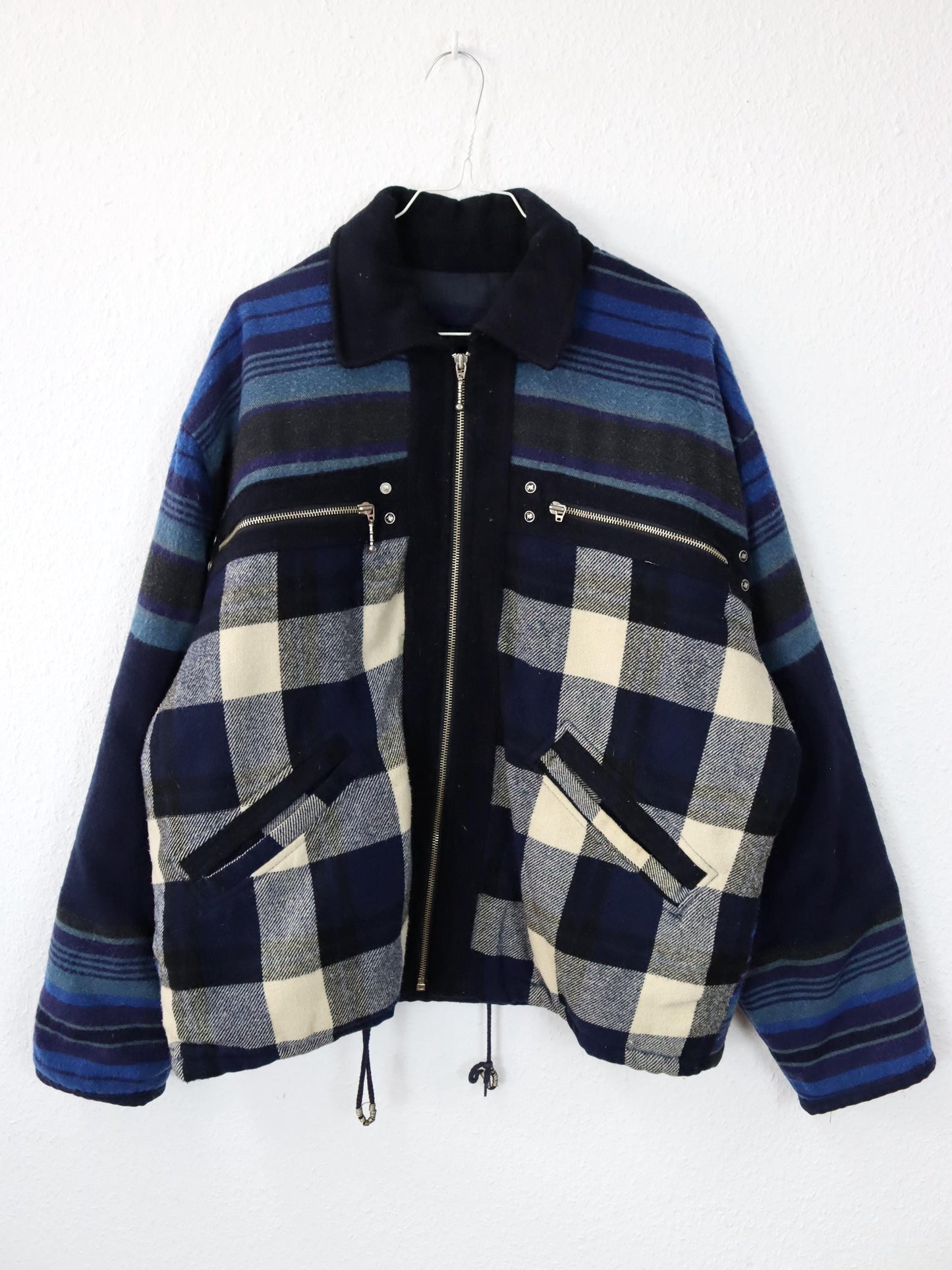 Vintage 80s 90s MOXIE Casuals wool jacket lined checked blue L