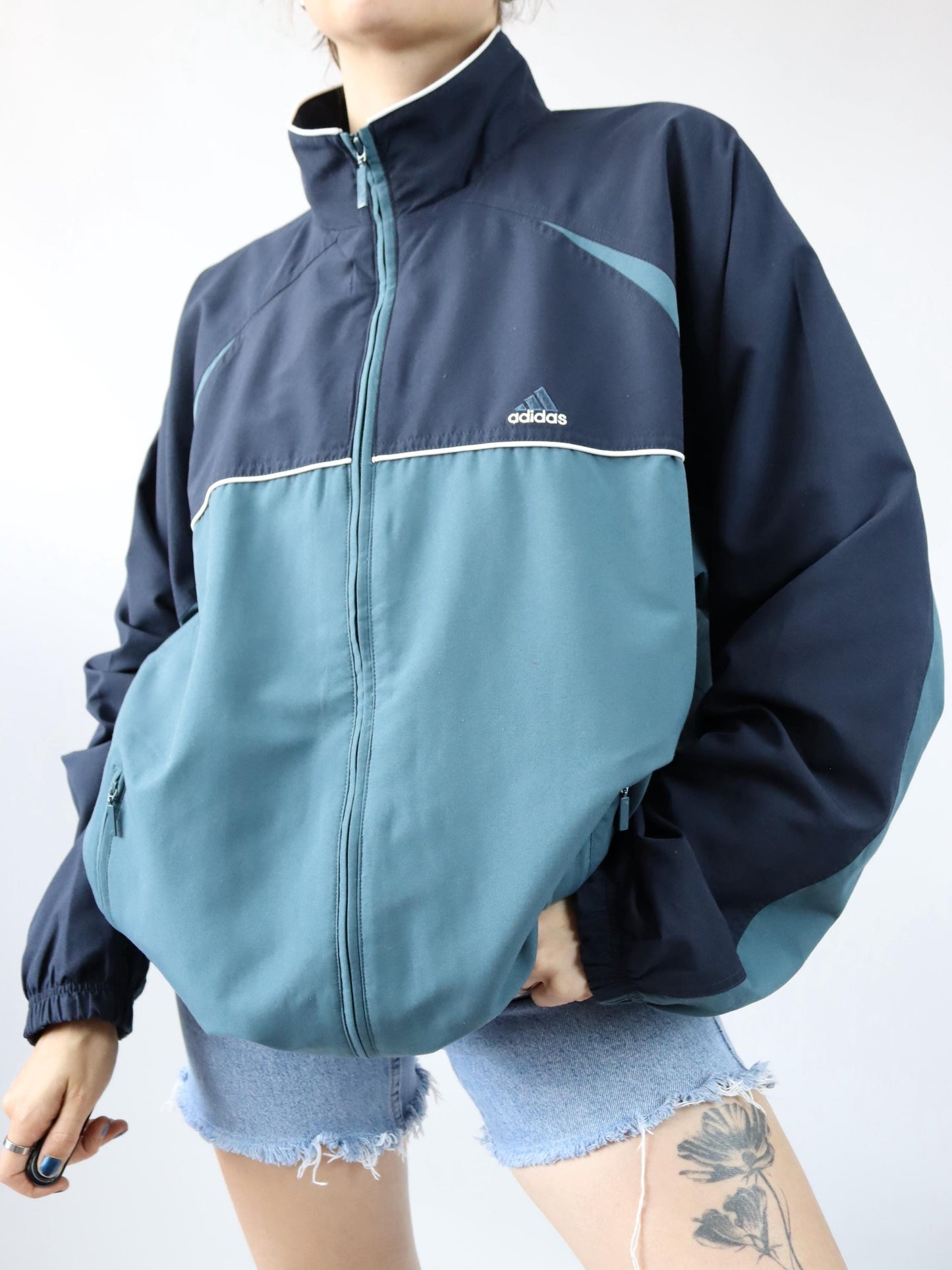 Vintage 80s 90s ADIDAS tracksuit jacket stand-up collar D8 L