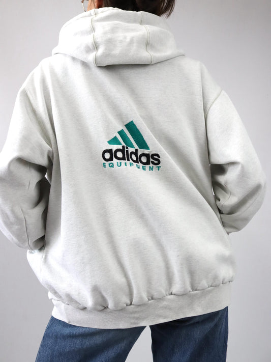 Vintage 80er 90er ADIDAS Equipment Sweatjacke Zipper Hoodie hellgrau D7 L