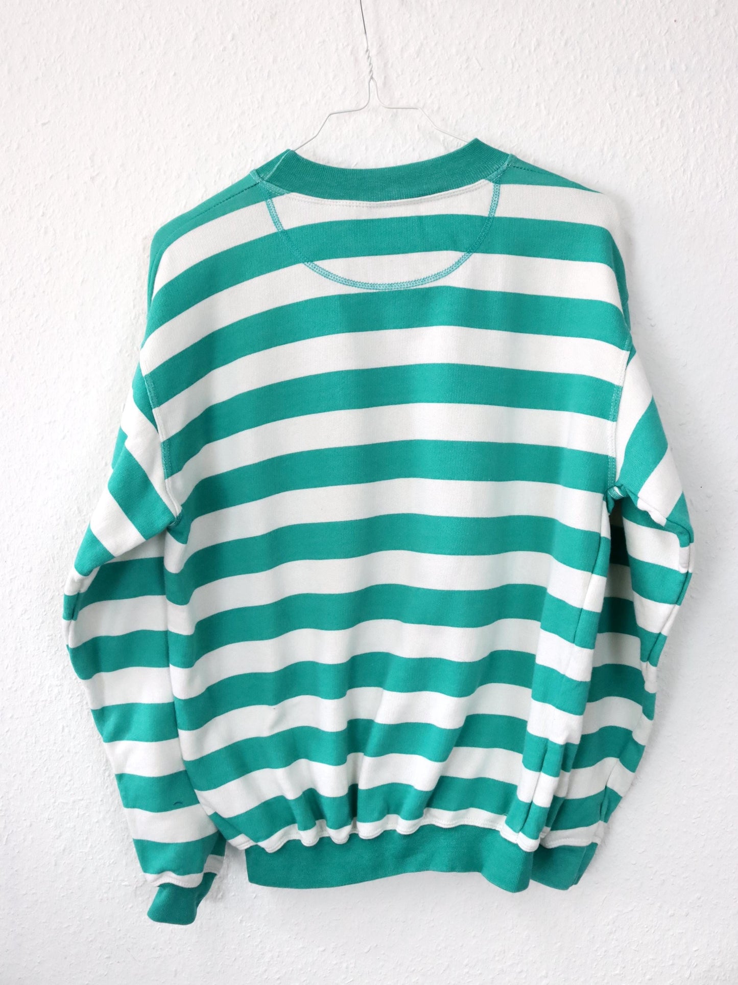 Vintage 80er 90er UNITED COTTON Sweatshirt Pullover gestreift weiß türkis S
