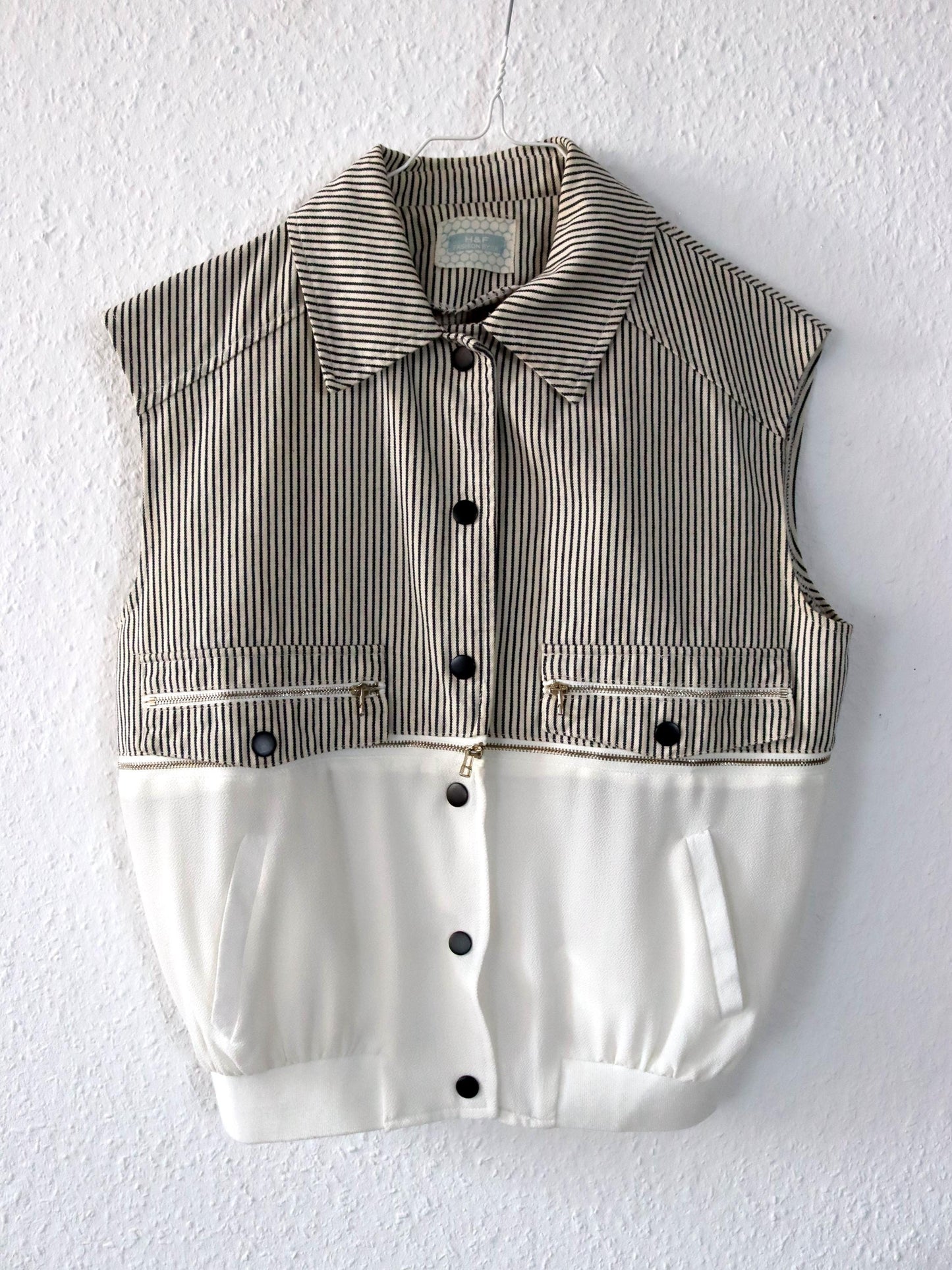 Vintage 80s 90s H&F FASHION vest striped black white S