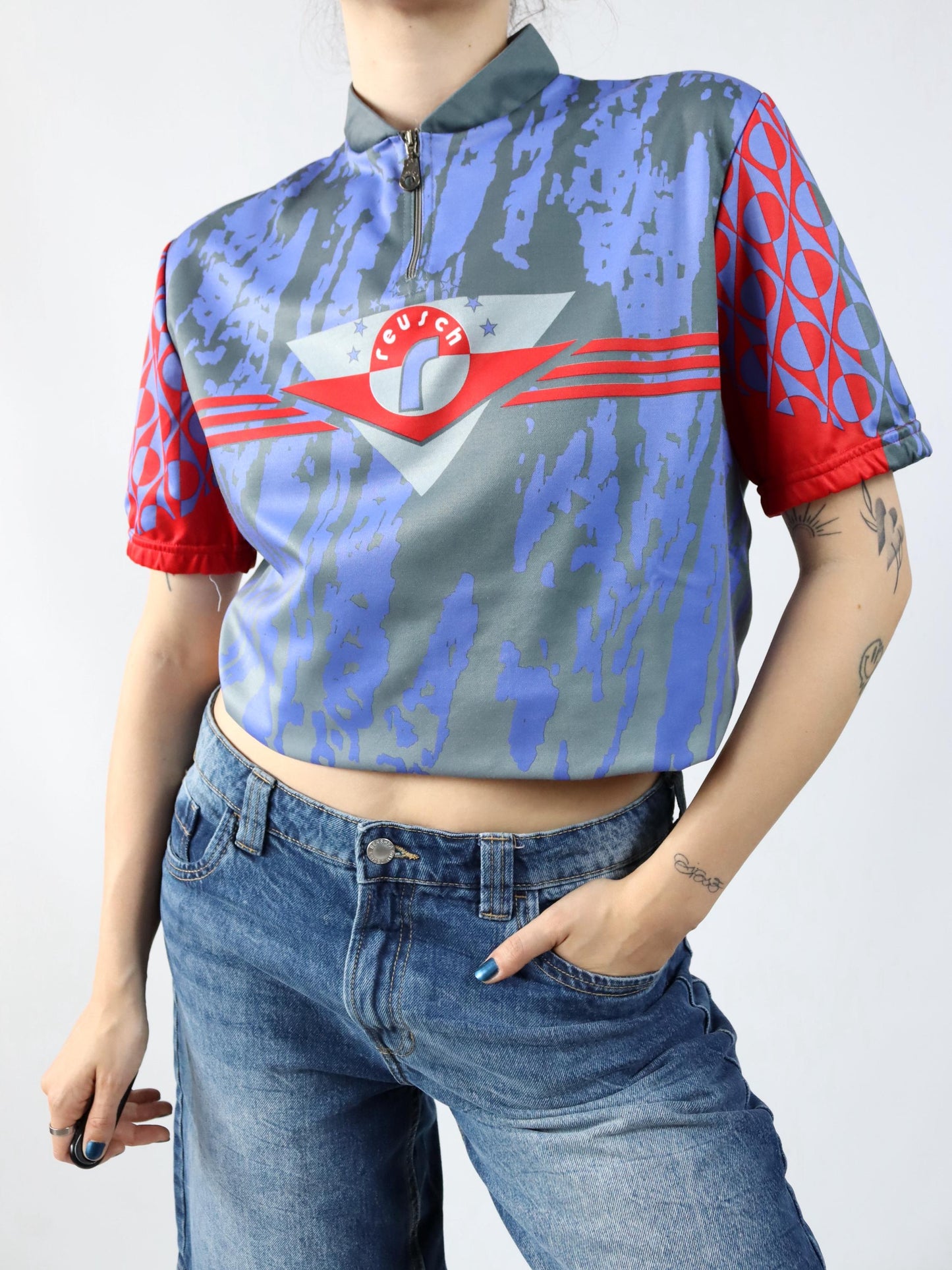 Vintage 80s 90s REUSCH biker jersey cycling jersey short sleeve crazy pattern XL
