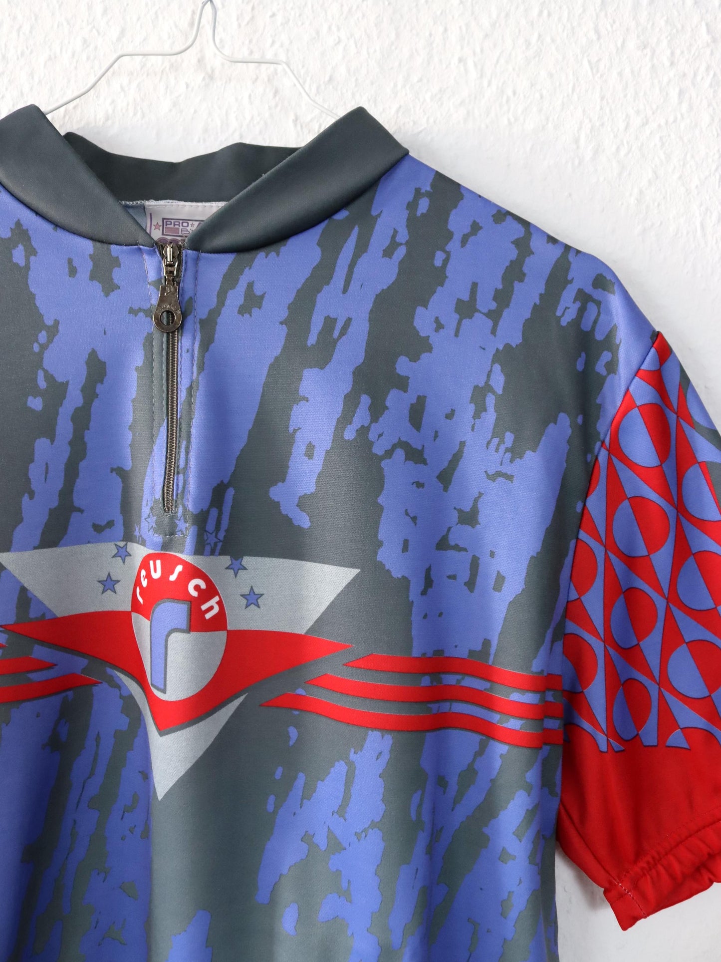 Vintage 80s 90s REUSCH biker jersey cycling jersey short sleeve crazy pattern XL