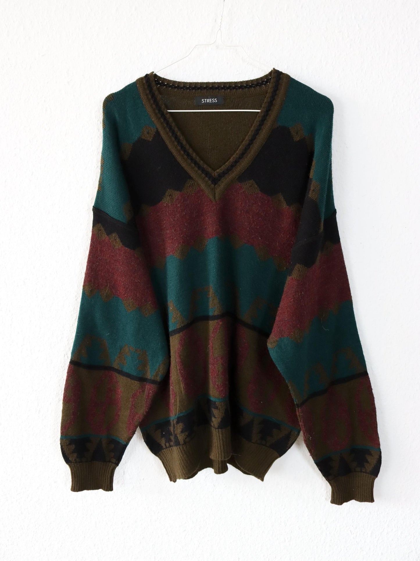 Vintage 80s 90s STRESS Sweater Wool Mohair Wool Sweater Pattern L