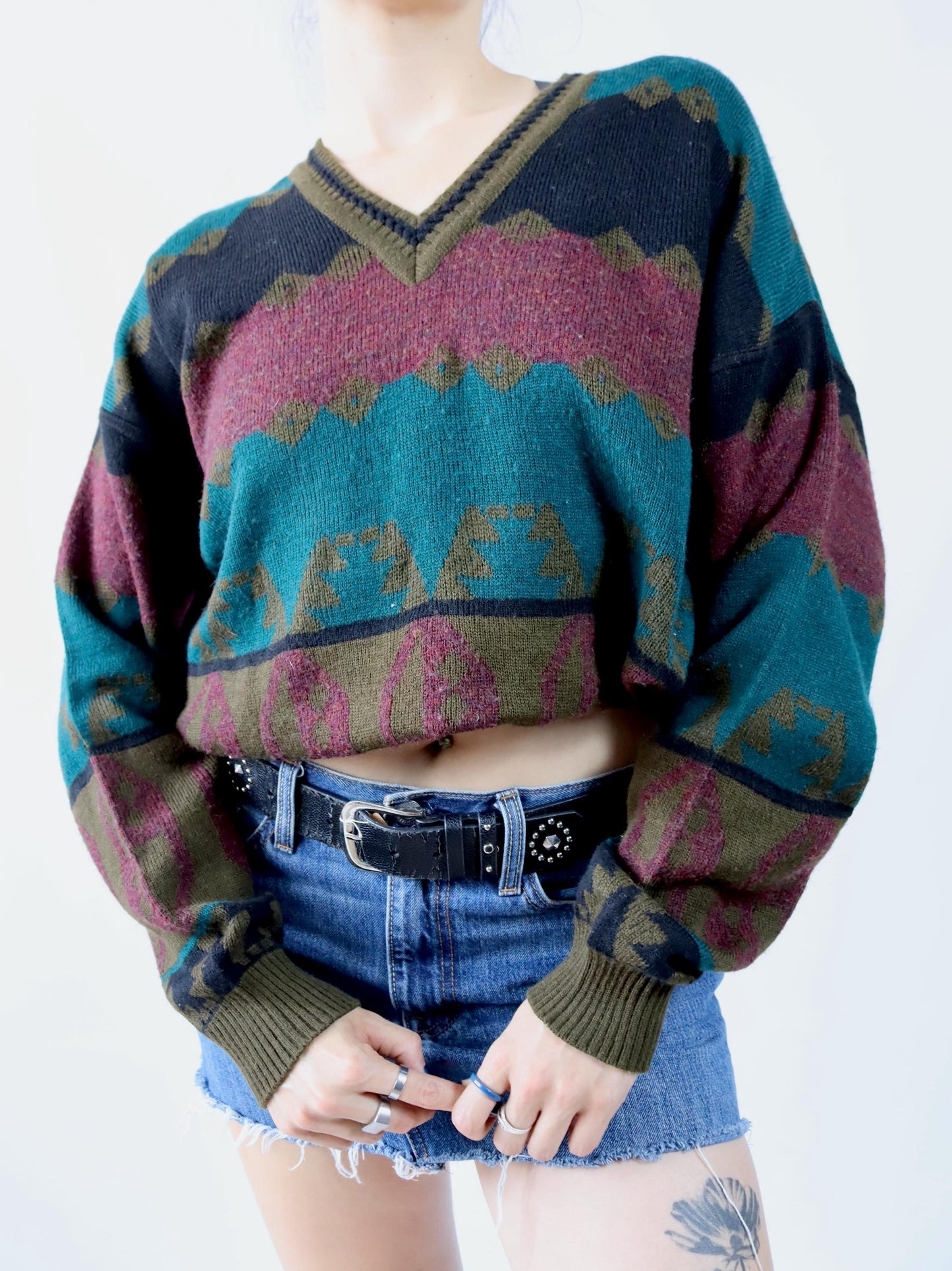 Vintage 80s 90s STRESS Sweater Wool Mohair Wool Sweater Pattern L