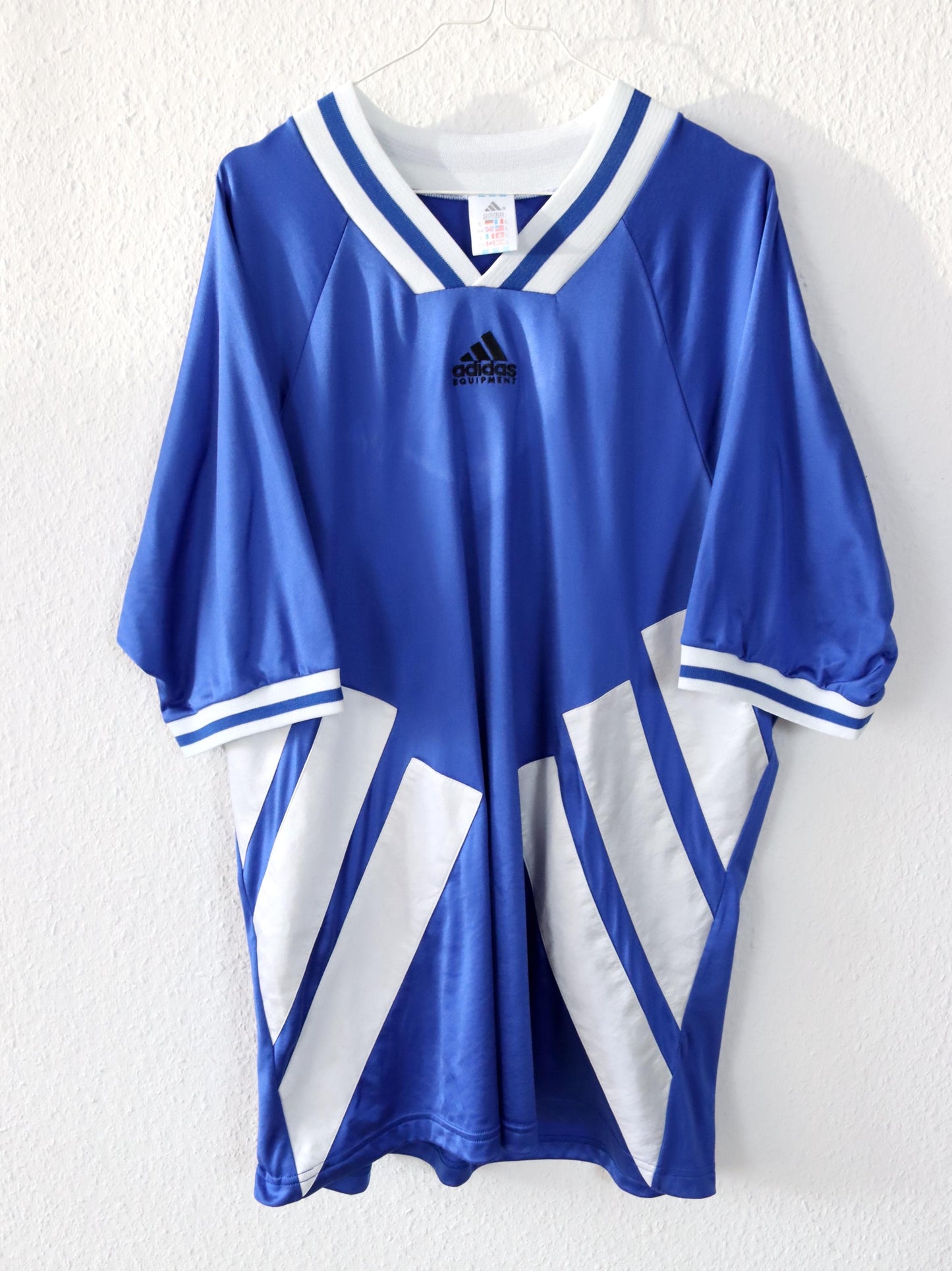 Vintage 80er 90er ADIDAS Equipment Trikot kurzarm blau weiß XL