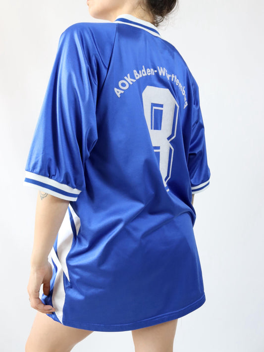 Vintage 80er 90er ADIDAS Equipment Trikot kurzarm blau weiß XL