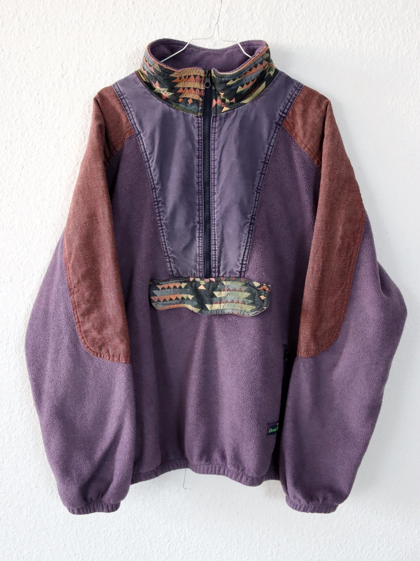 Vintage 80er 90er SALEWA Fleecepullover Stehkragen lila Muster XL