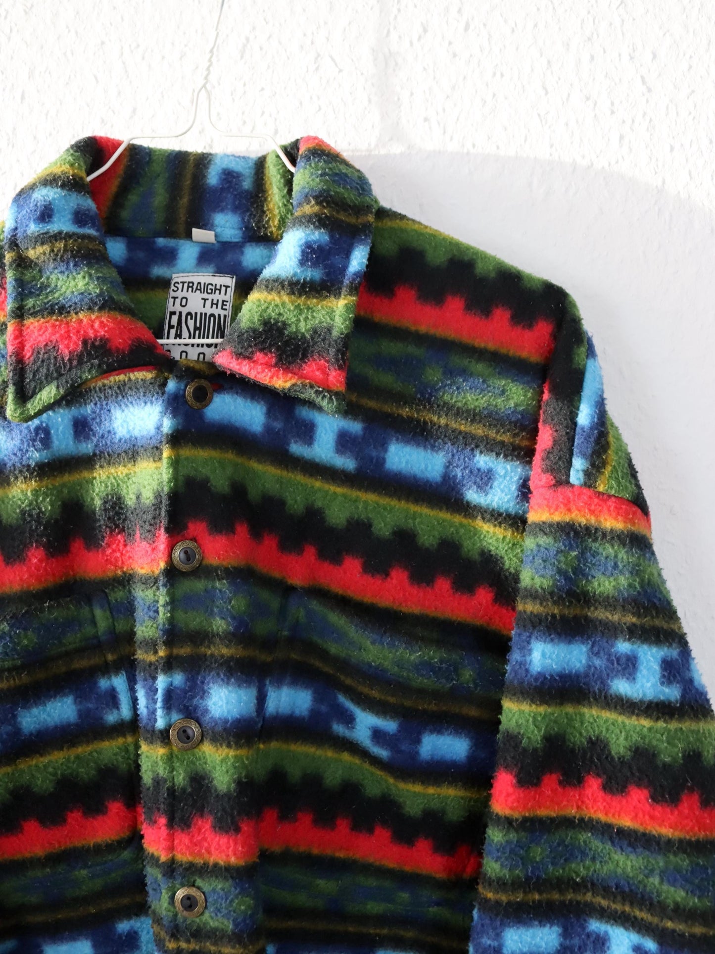 Vintage 80s 90s fleece shirt patterned colorful button placket M