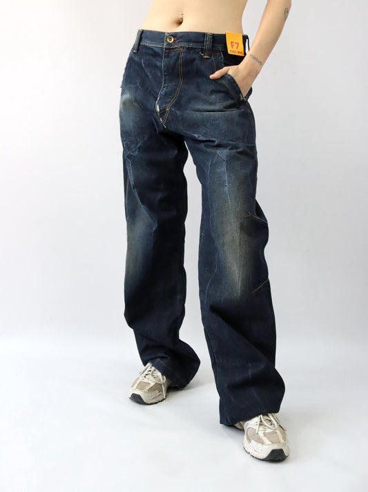 Vintage 90er 00er Y2k ENERGIE F7 Baggy Pants Jeans weites Bein Deadstock W33