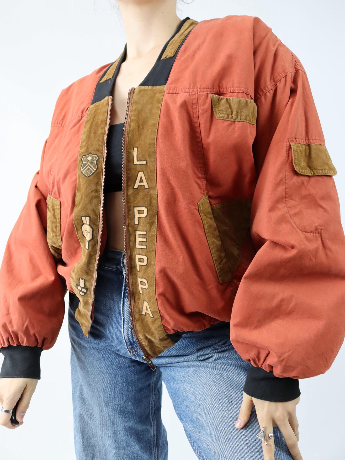 Vintage 80s 90s LA PEPPA bomber jacket shoulder pads print L