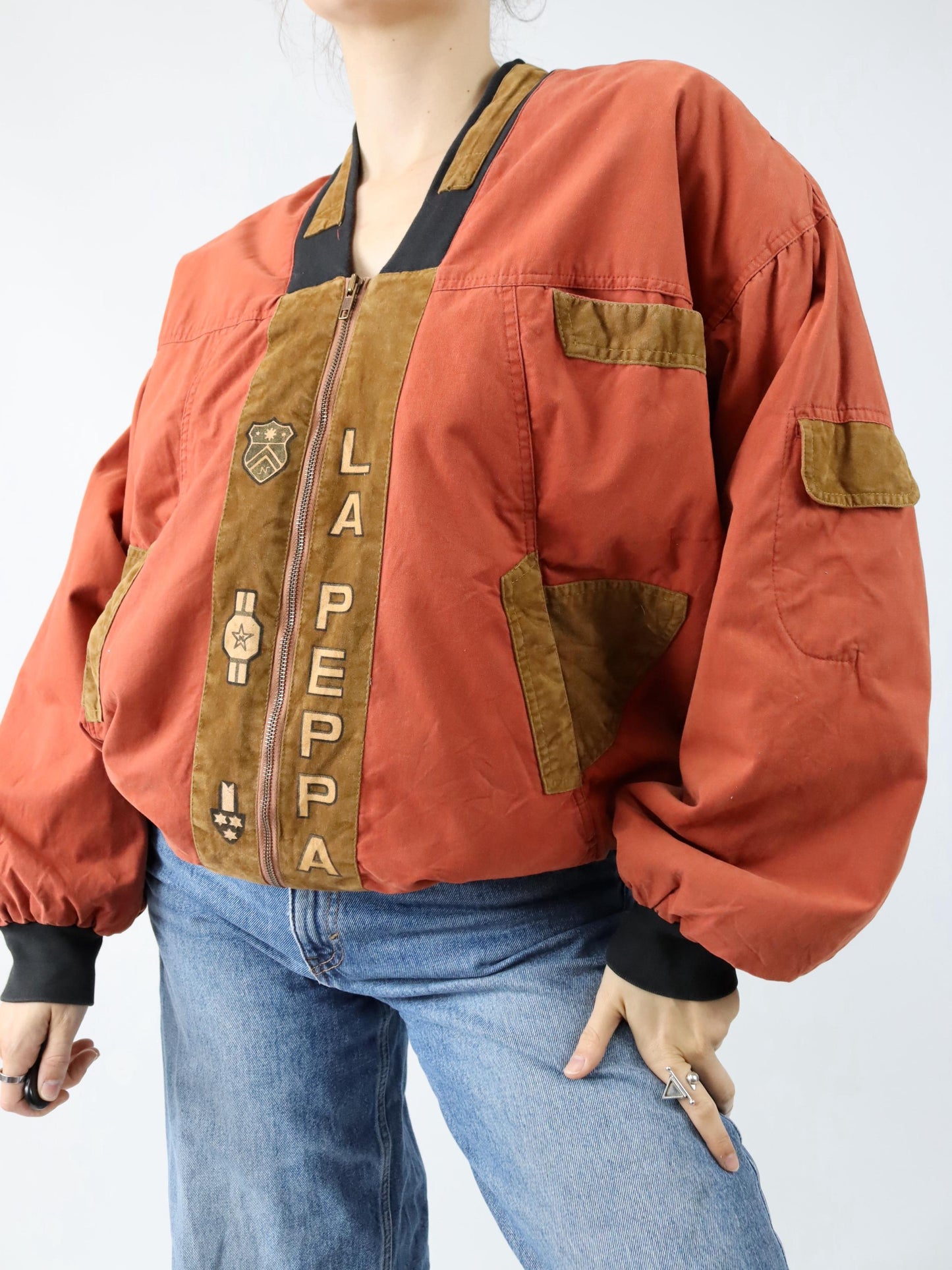Vintage 80s 90s LA PEPPA bomber jacket shoulder pads print L
