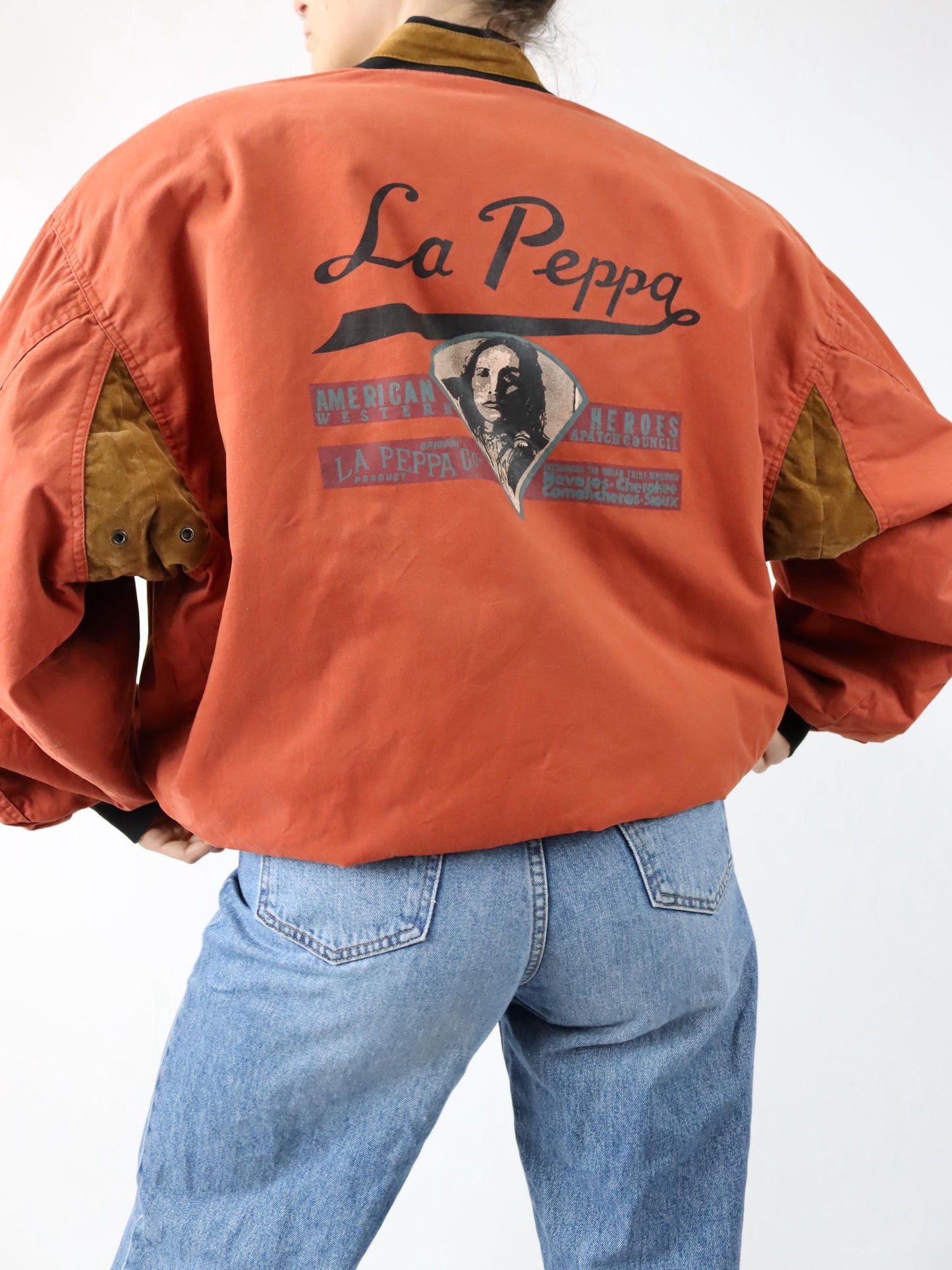 Vintage 80s 90s LA PEPPA bomber jacket shoulder pads print L