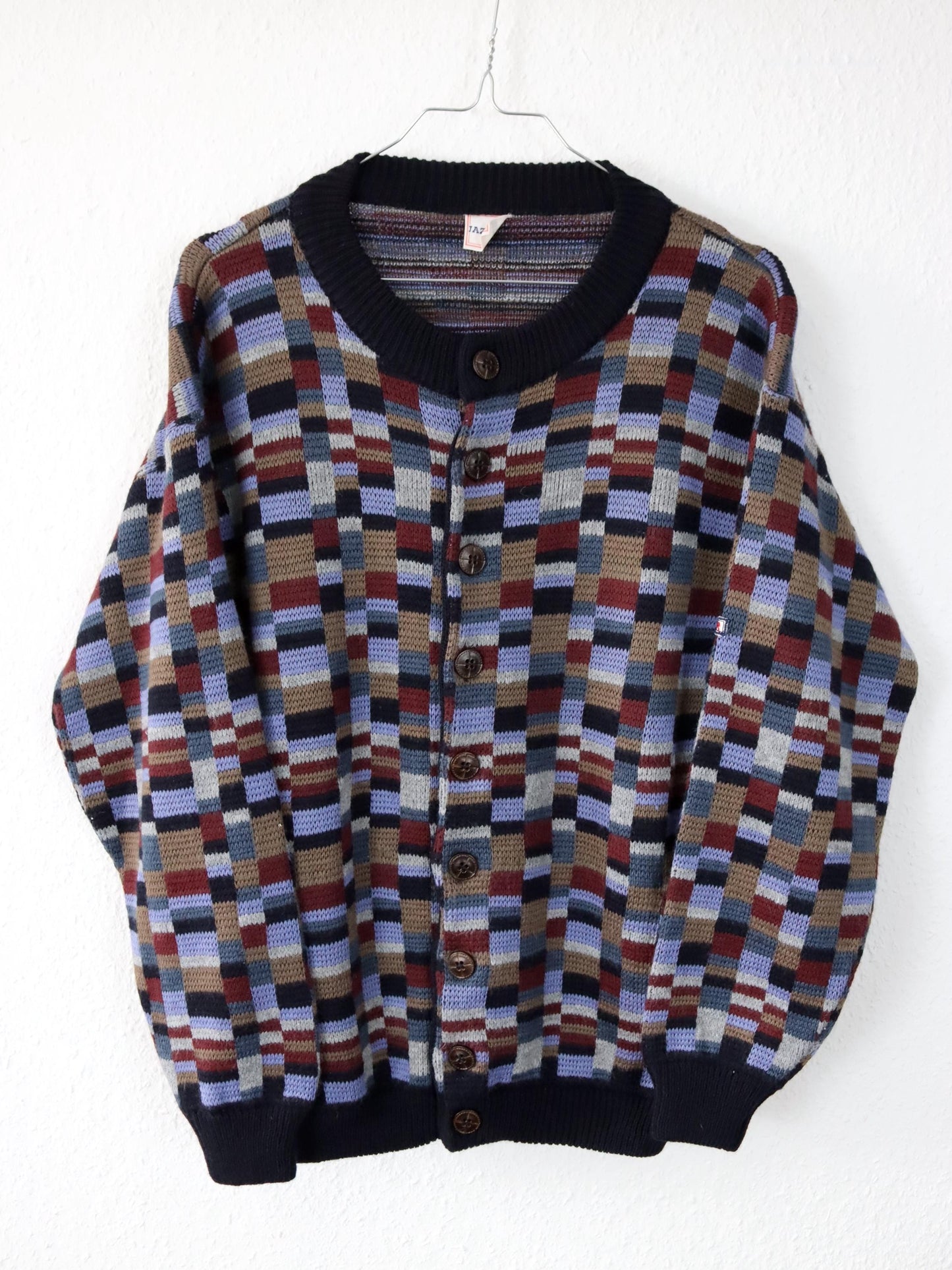 Vintage 80er 90er JAZZOR Cardigan Strickjacke Wollcardigan Muster M