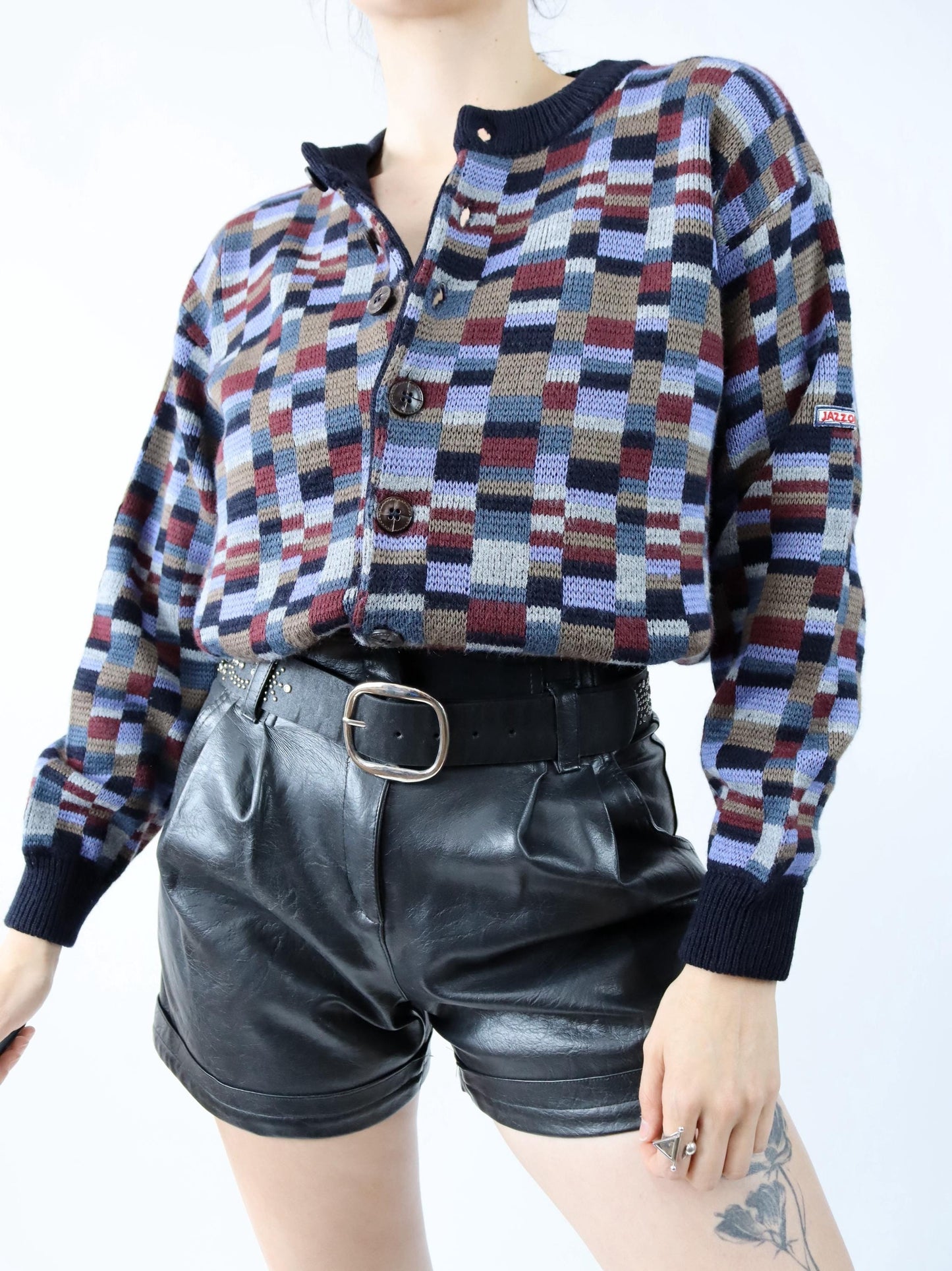Vintage 80er 90er JAZZOR Cardigan Strickjacke Wollcardigan Muster M