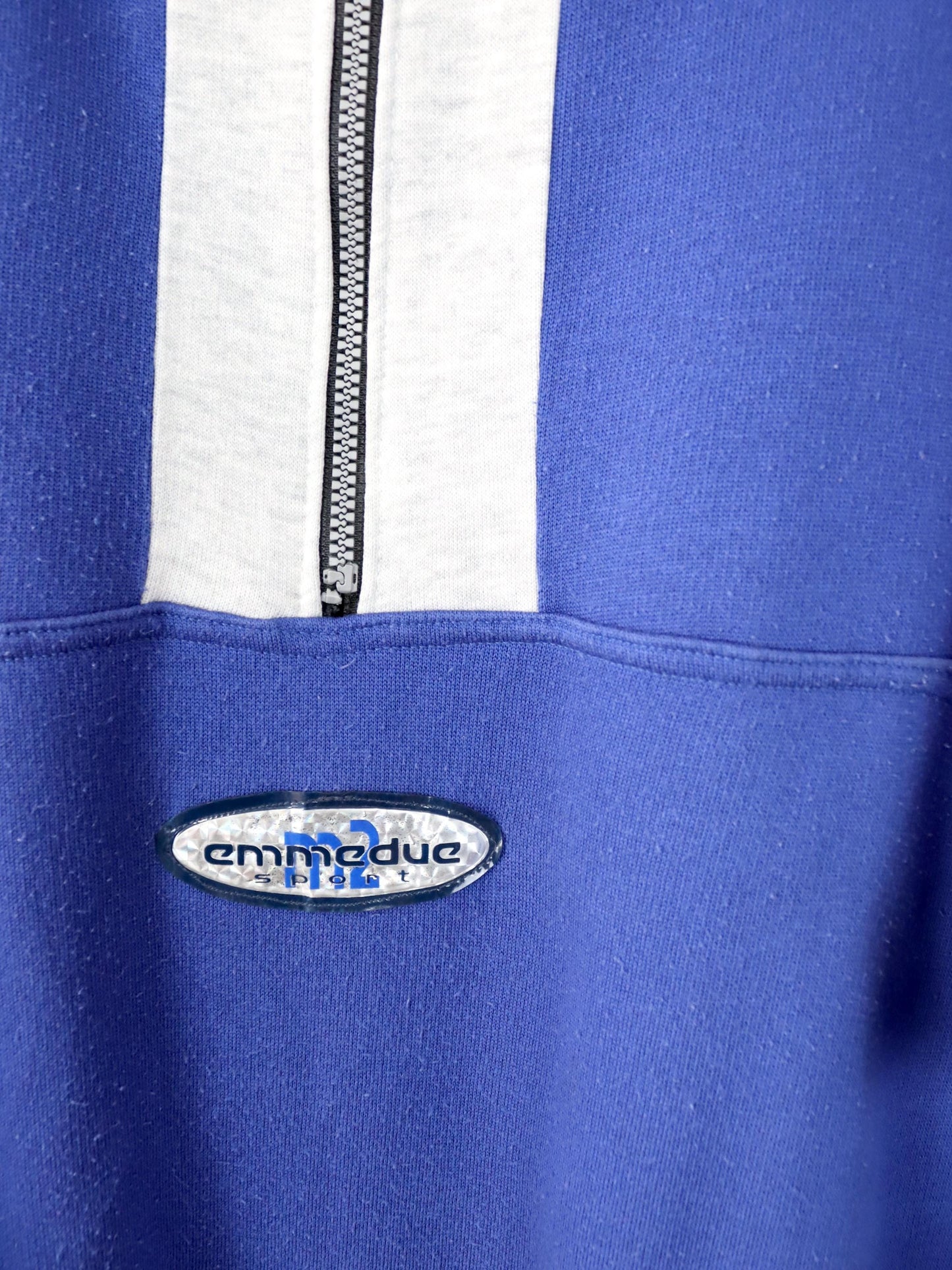 Vintage 80er 90er EMMEDUE Sweatshirt kurzarm Stehkragen grau blau L