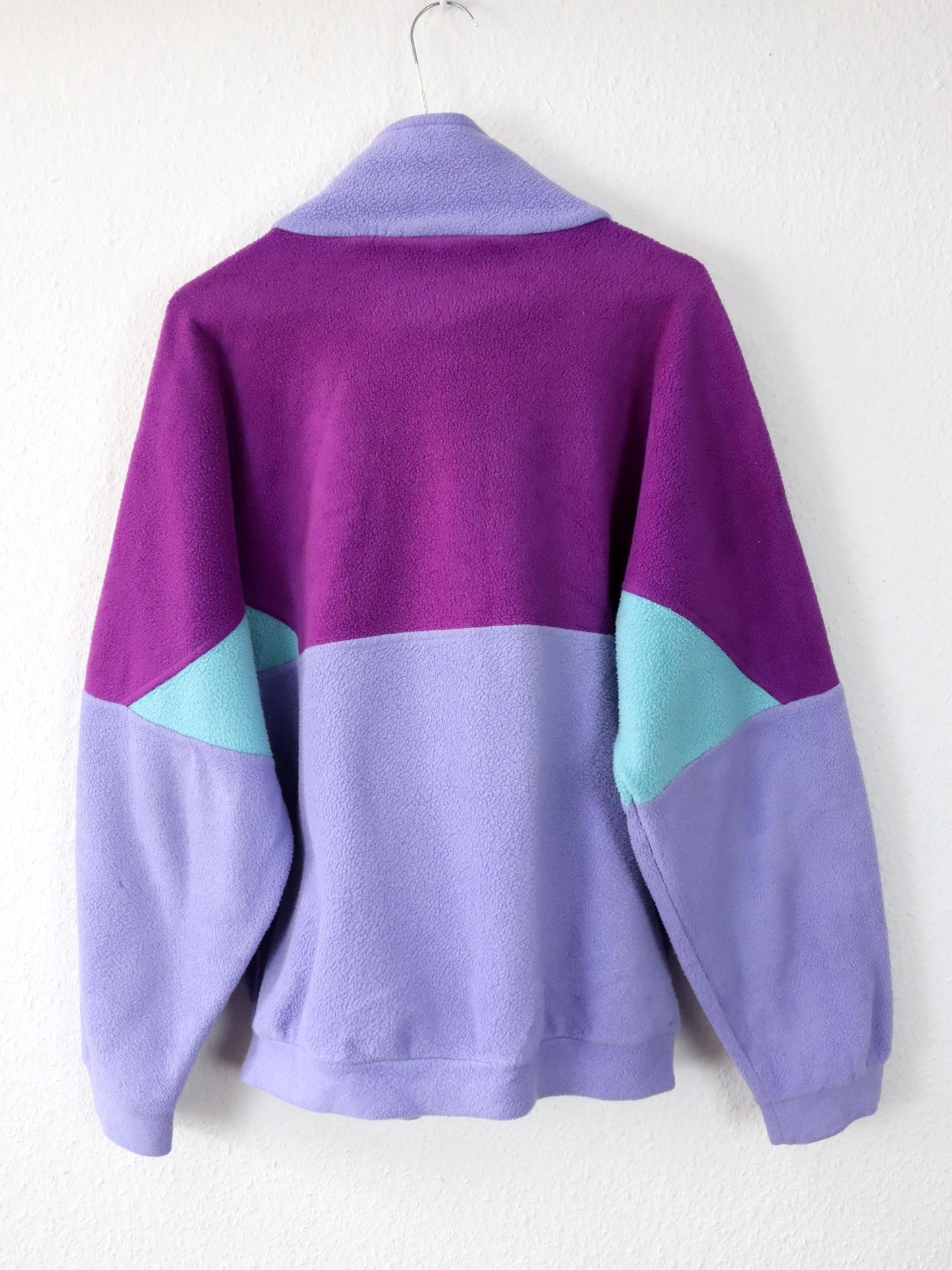Vintage 80s 90s VAUDE Polartec fleece jacket stand-up collar purple turquoise M