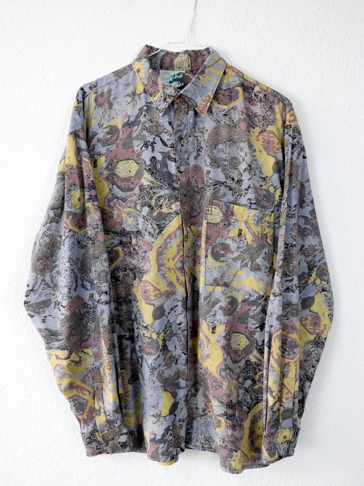 Vintage 80s 90s EURO VISCOSE shirt long sleeve crazy pattern M