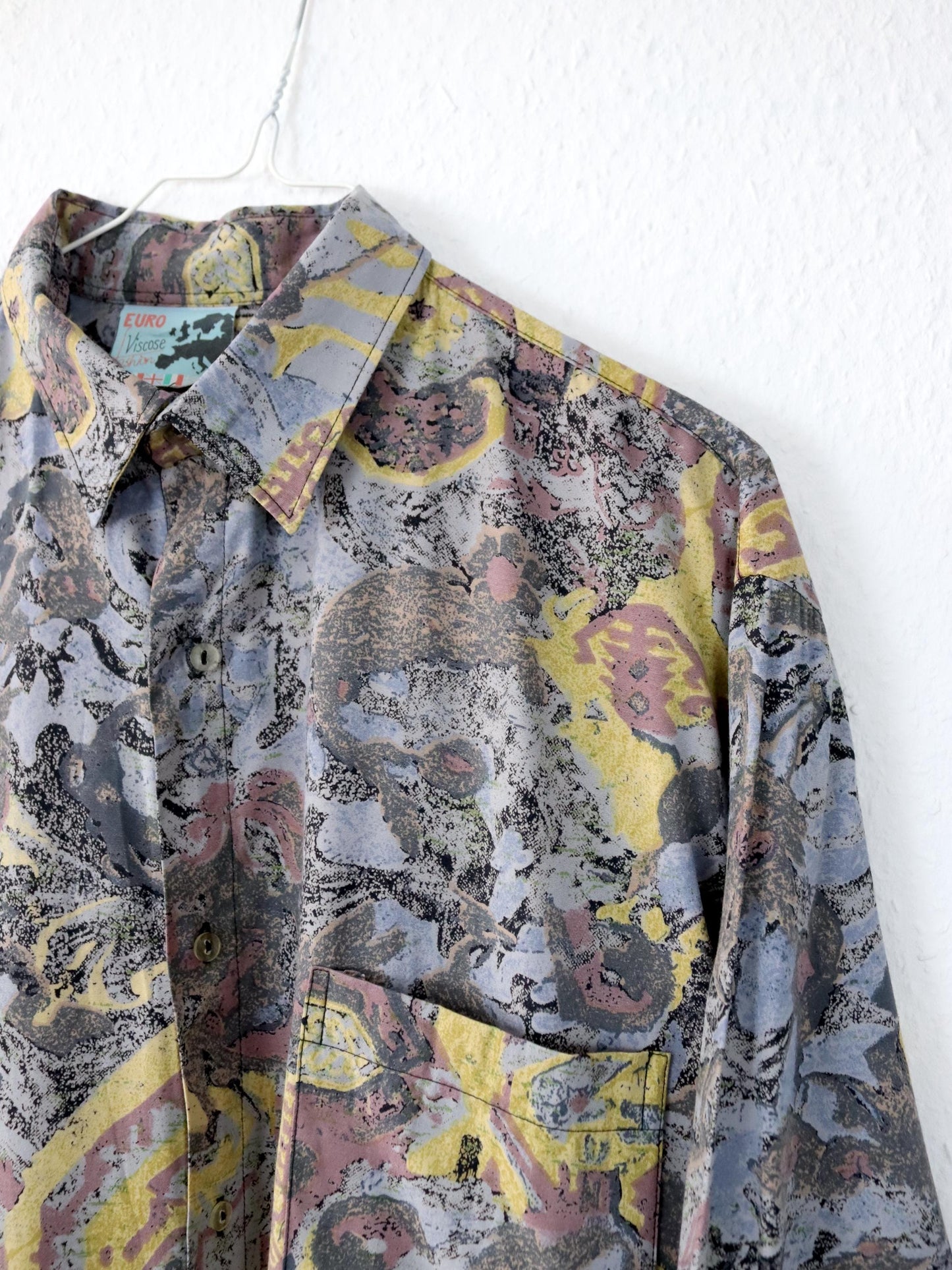 Vintage 80s 90s EURO VISCOSE shirt long sleeve crazy pattern M