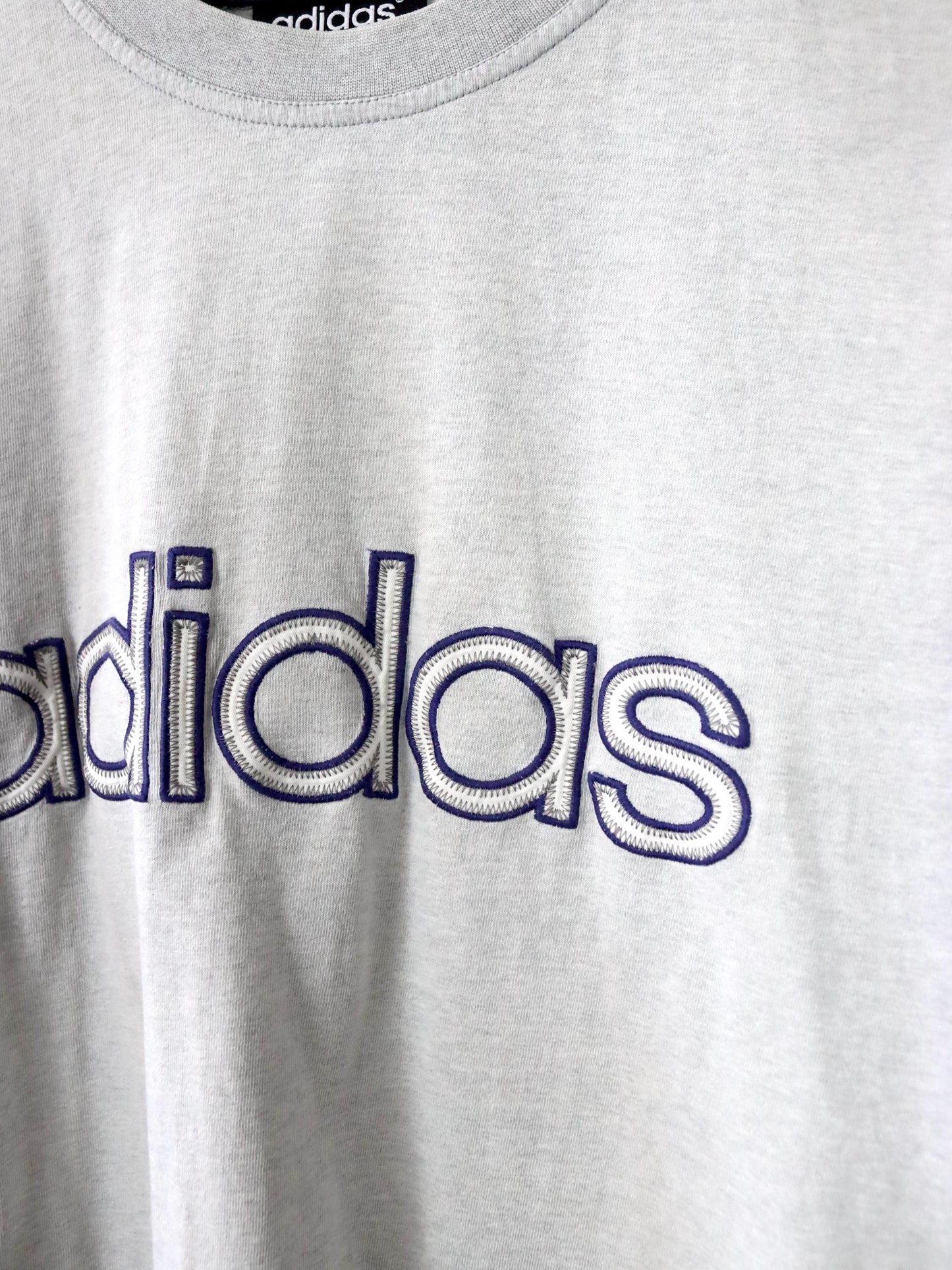 Vintage 80s 90s ADIDAS T-Shirt short sleeve embroidery grey blue D6 M