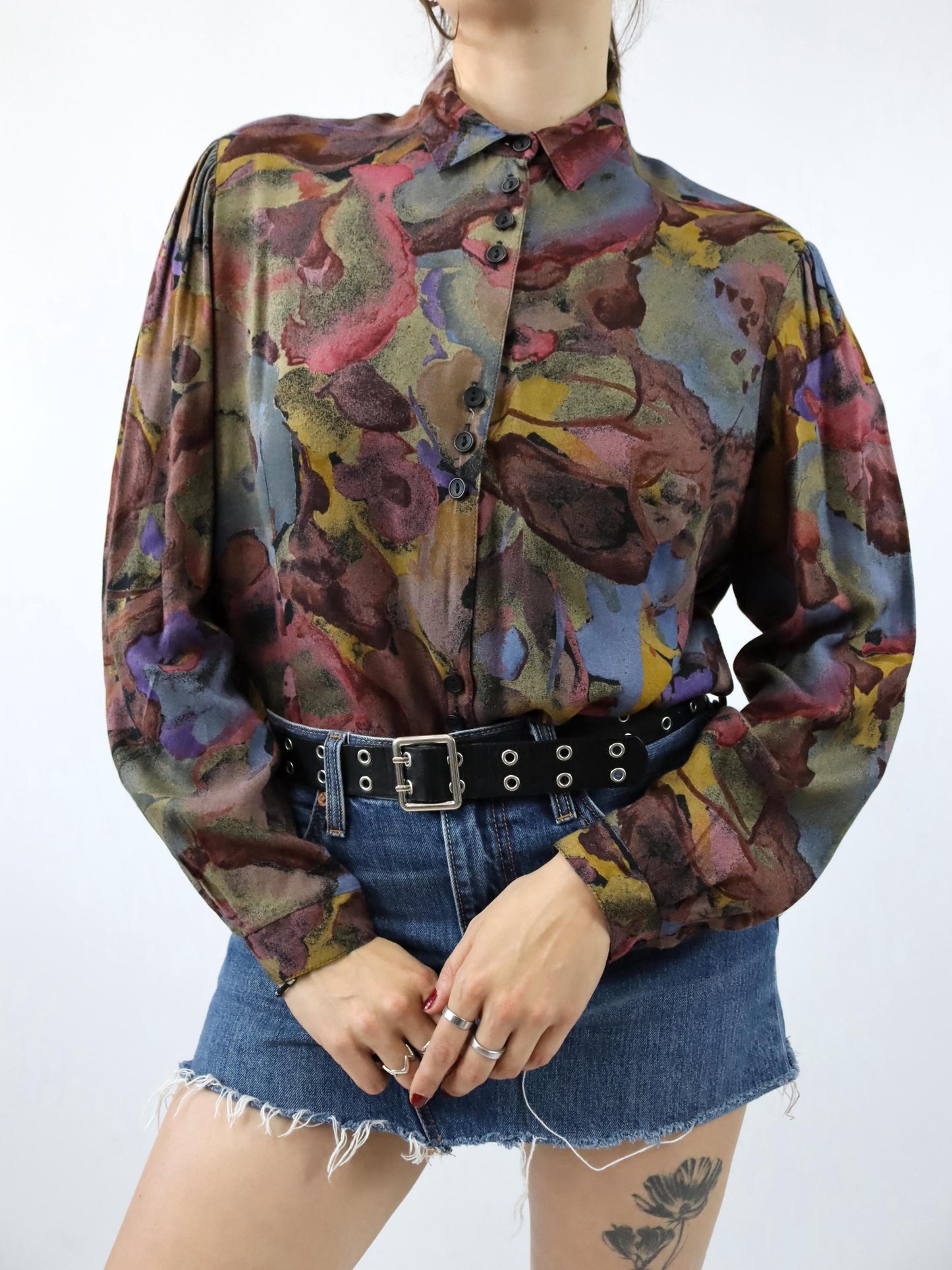 Vintage 80s 90s GOLDEN GATE blouse long sleeve crazy pattern 46