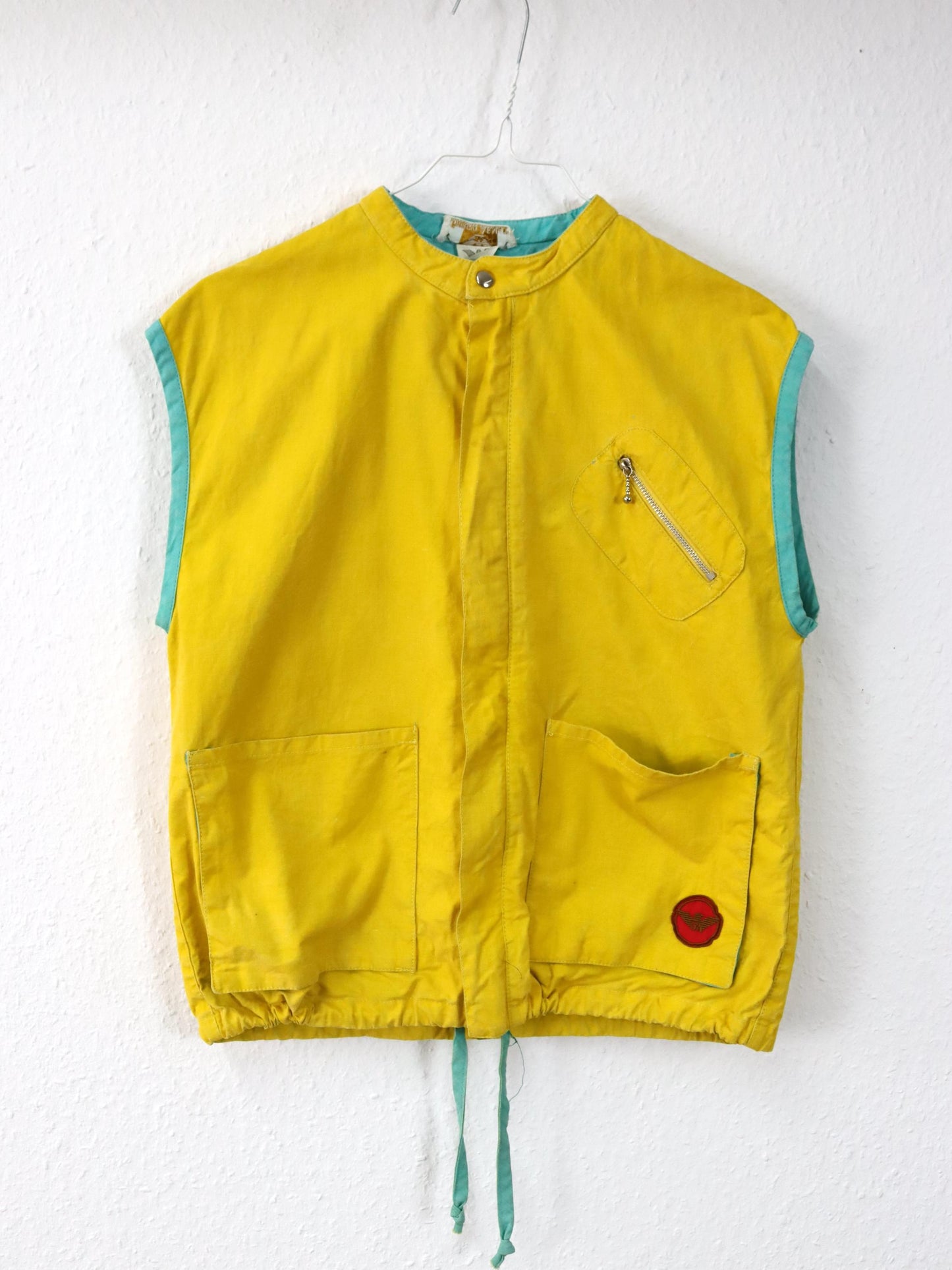 Vintage 80s 90s GIORGIO ARMANI vest yellow turquoise zipper Made in Italy 36