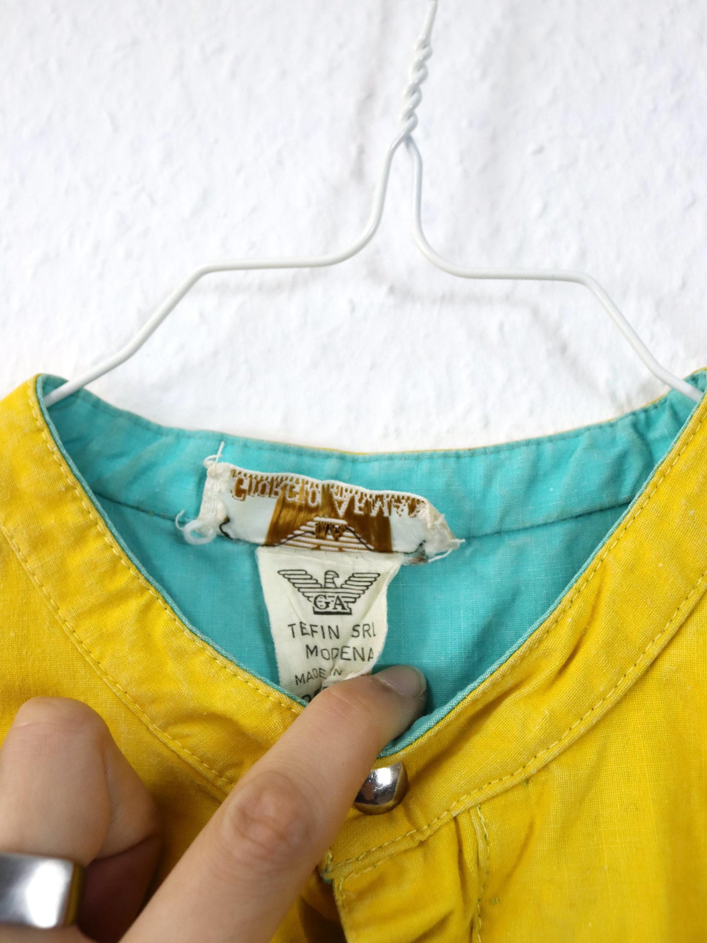 Vintage 80s 90s GIORGIO ARMANI vest yellow turquoise zipper Made in Italy 36