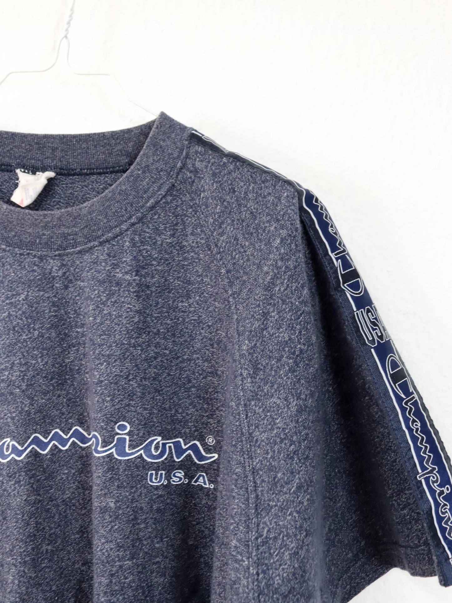Vintage 80s 90s CHAMPION T-Shirt Crop short sleeve mottled blue M