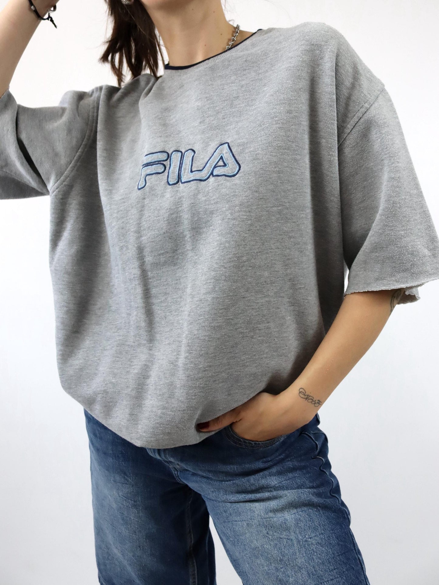 Vintage 80s 90s FILA sweatshirt shirt short sleeve grey L