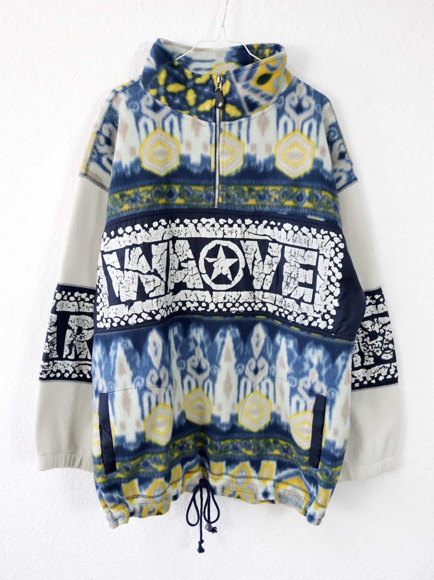 Vintage 80s 90s 2ND IMPULSE fleece sweater stand-up collar crazy pattern print XL