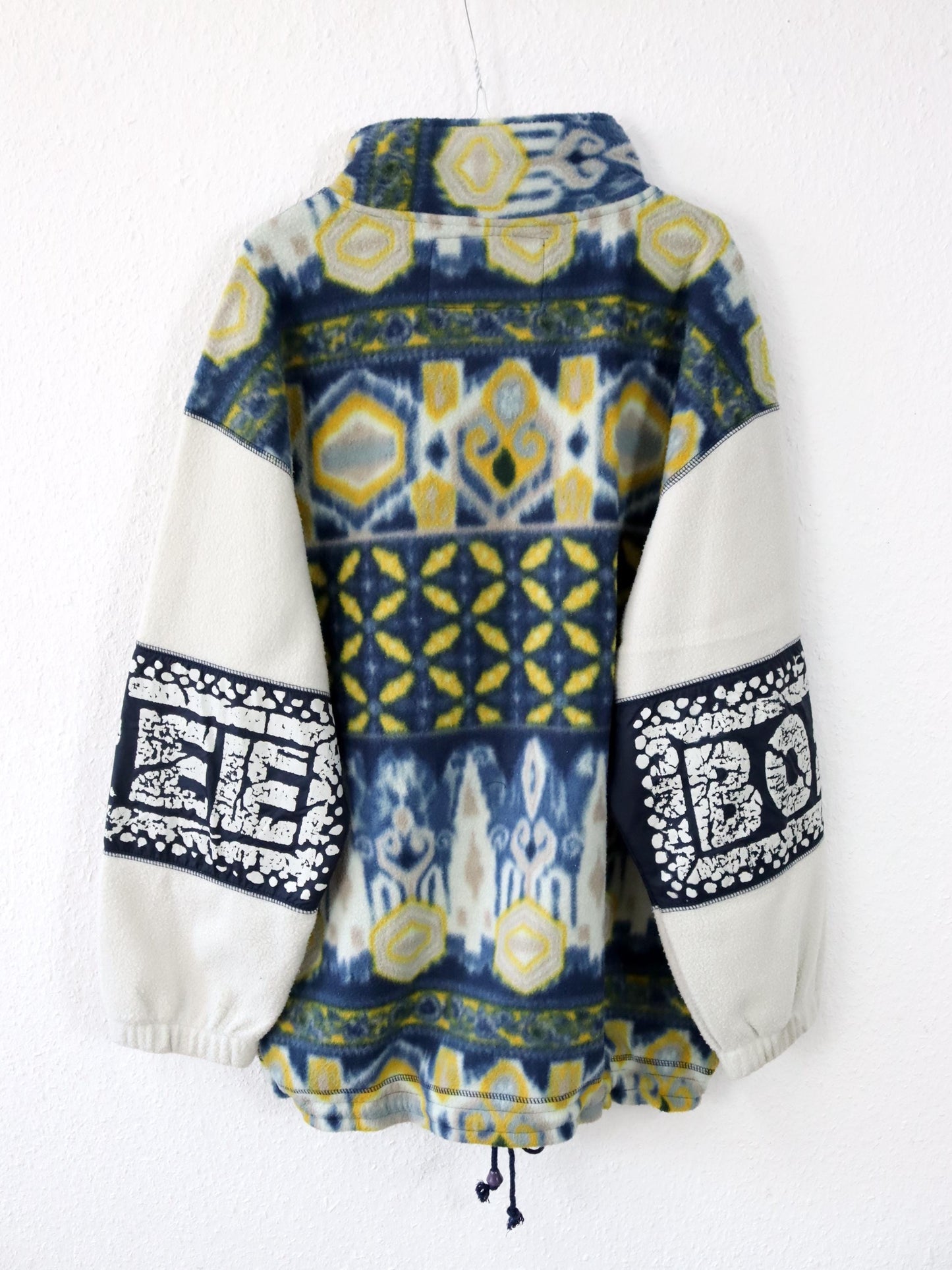 Vintage 80s 90s 2ND IMPULSE fleece sweater stand-up collar crazy pattern print XL