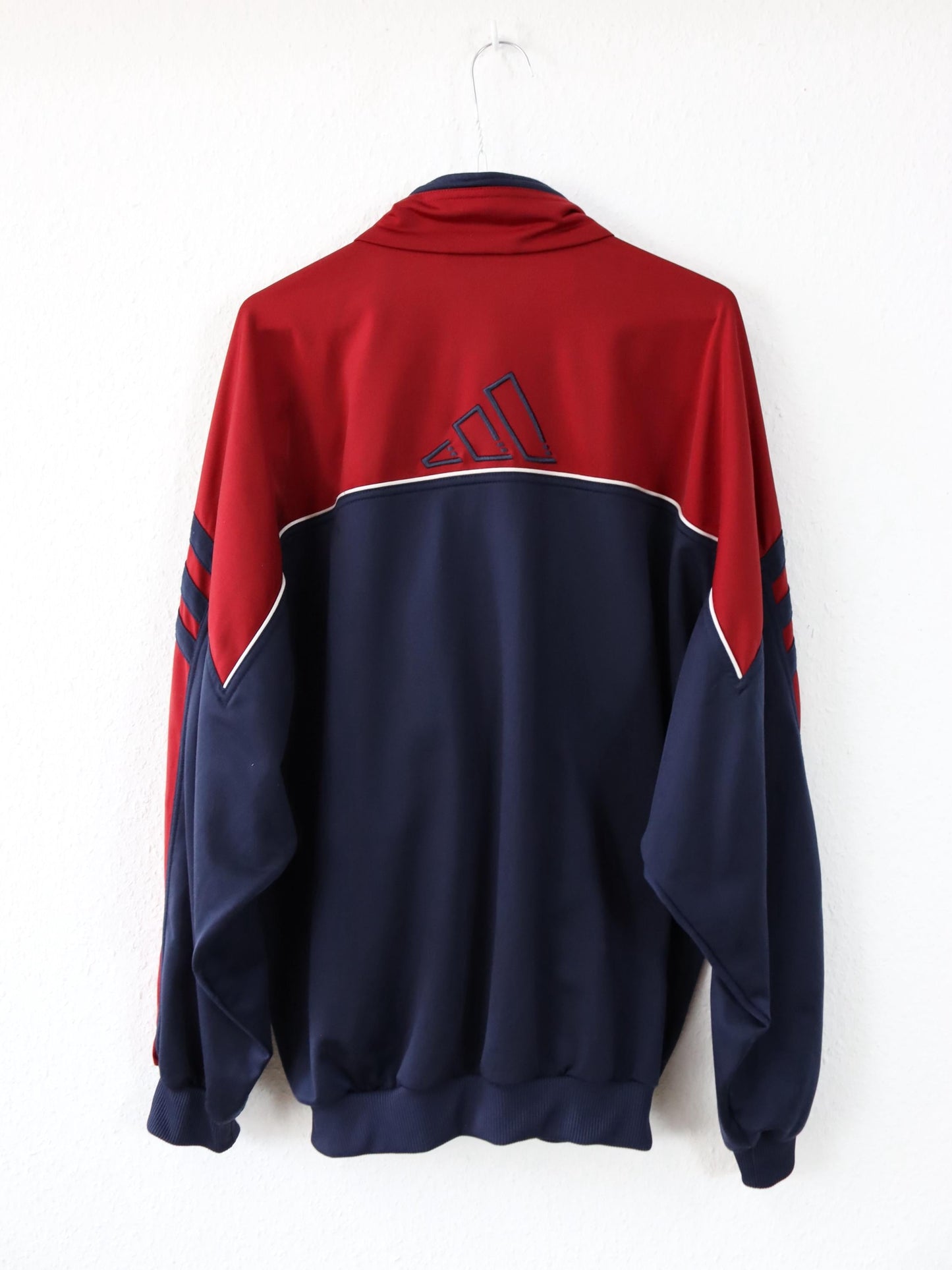 Vintage 80s 90s ADIDAS tracksuit jacket stand-up collar dark blue red D8 L