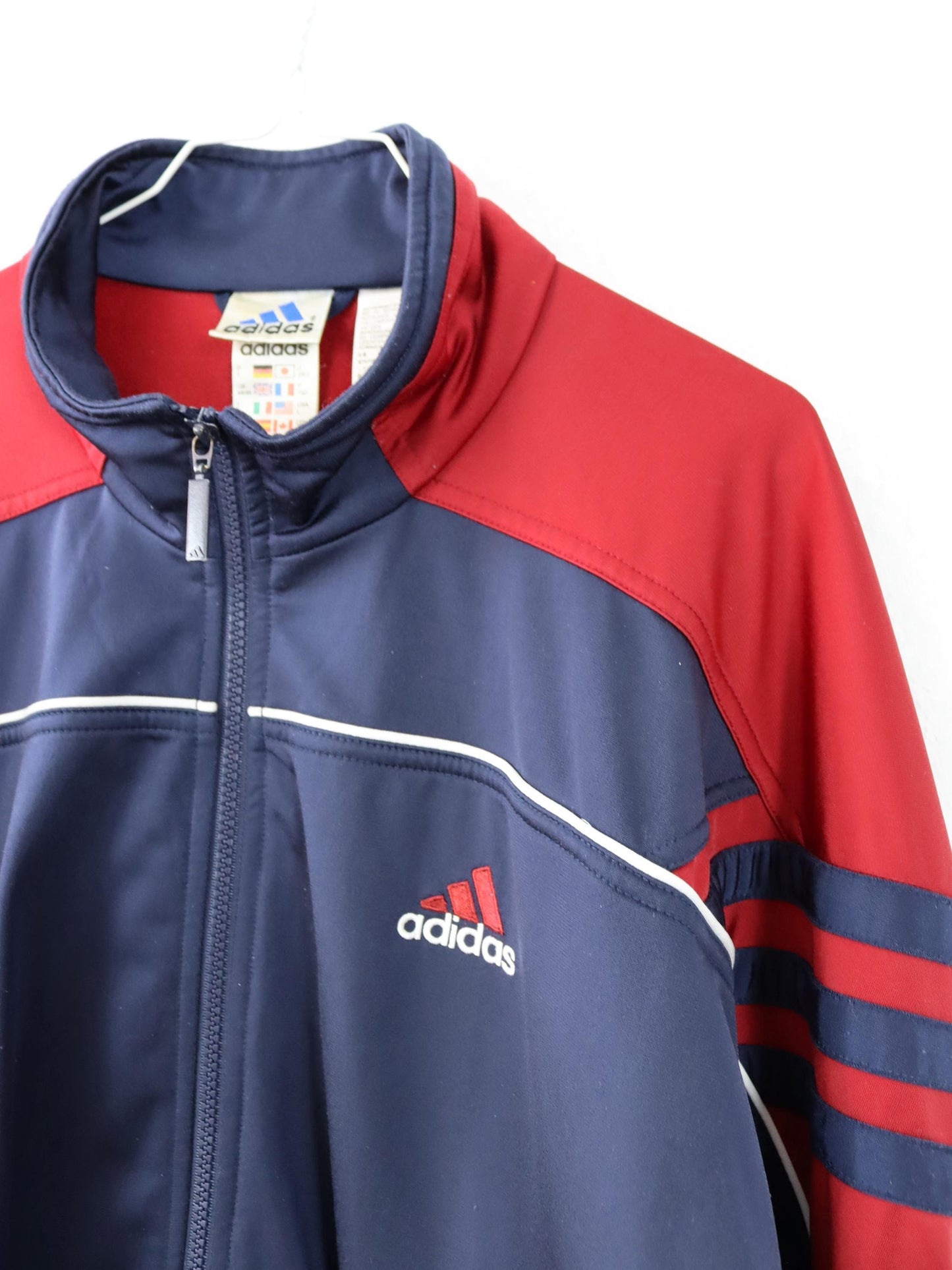Vintage 80s 90s ADIDAS tracksuit jacket stand-up collar dark blue red D8 L