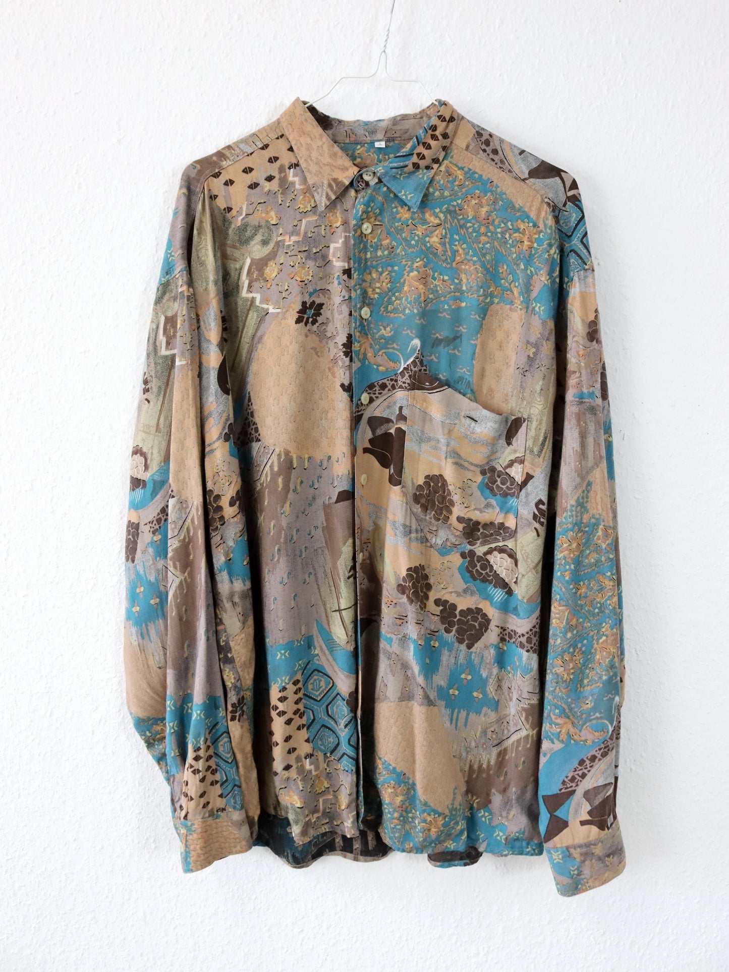 Vintage 80s 90s BALLOON blouse shirt long sleeve crazy pattern L