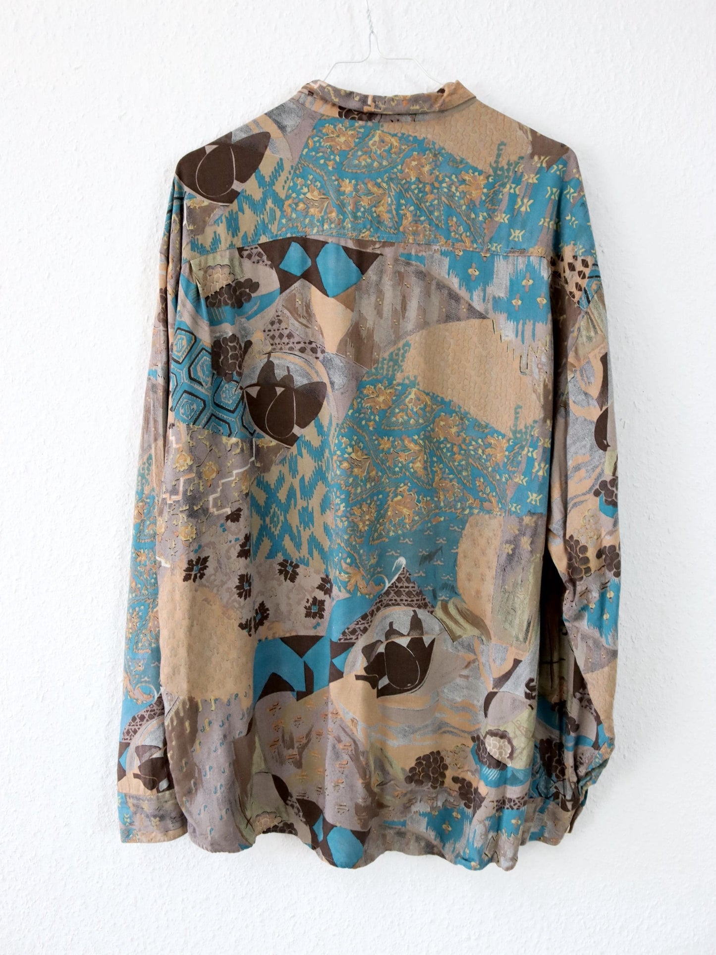 Vintage 80s 90s BALLOON blouse shirt long sleeve crazy pattern L