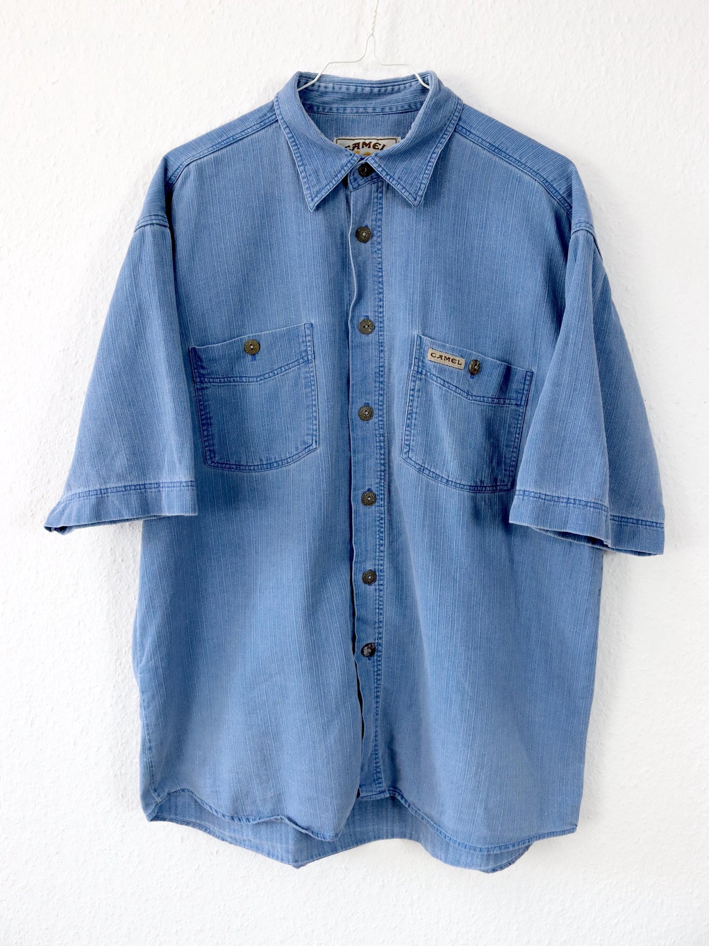 Vintage 80s 90s CAMEL shirt short sleeve blue XL