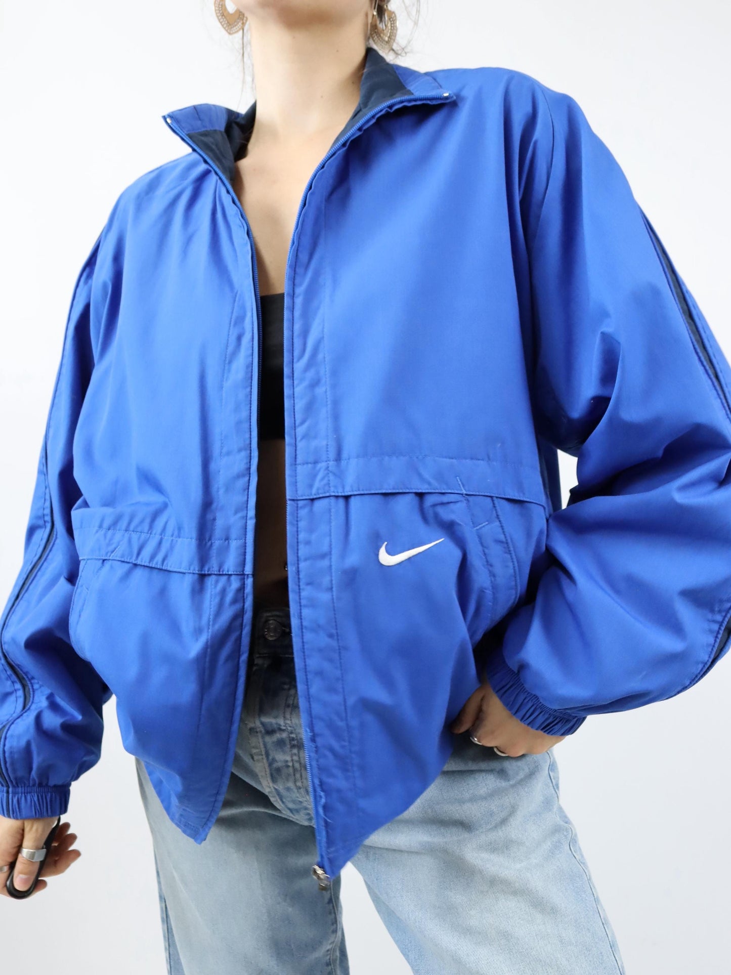 Vintage 80s 90s Y2k NIKE tracksuit jacket stand-up collar jacket double layer blue L