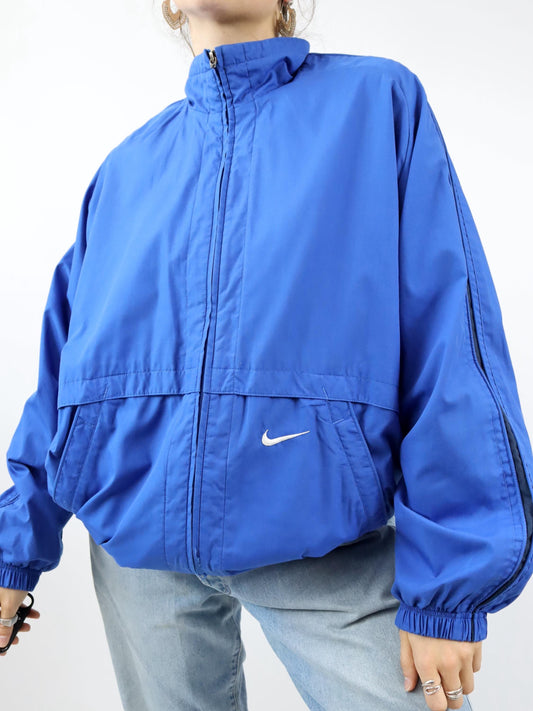 Vintage 80er 90er Y2k NIKE Trainingsjacke Stehkragen Jacke doppellagig blau L