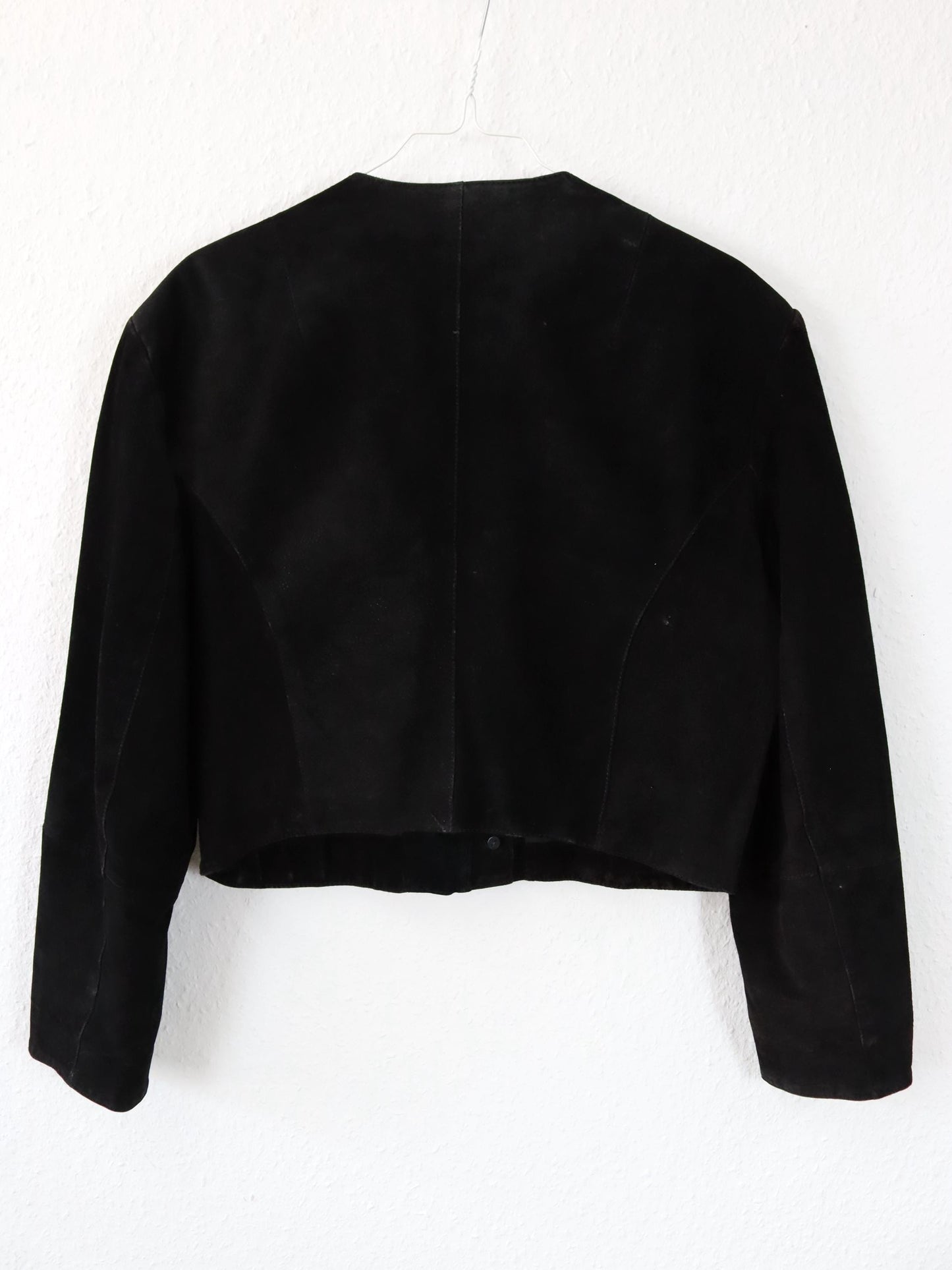 Vintage 80s 90s EURO MODE suede jacket leather embroidery brown black gold 38