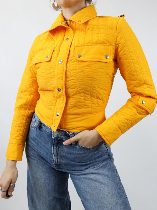 Vintage 80er 90er BRAUN Steppjacke Sport Jacke orange gesteppt dünn S