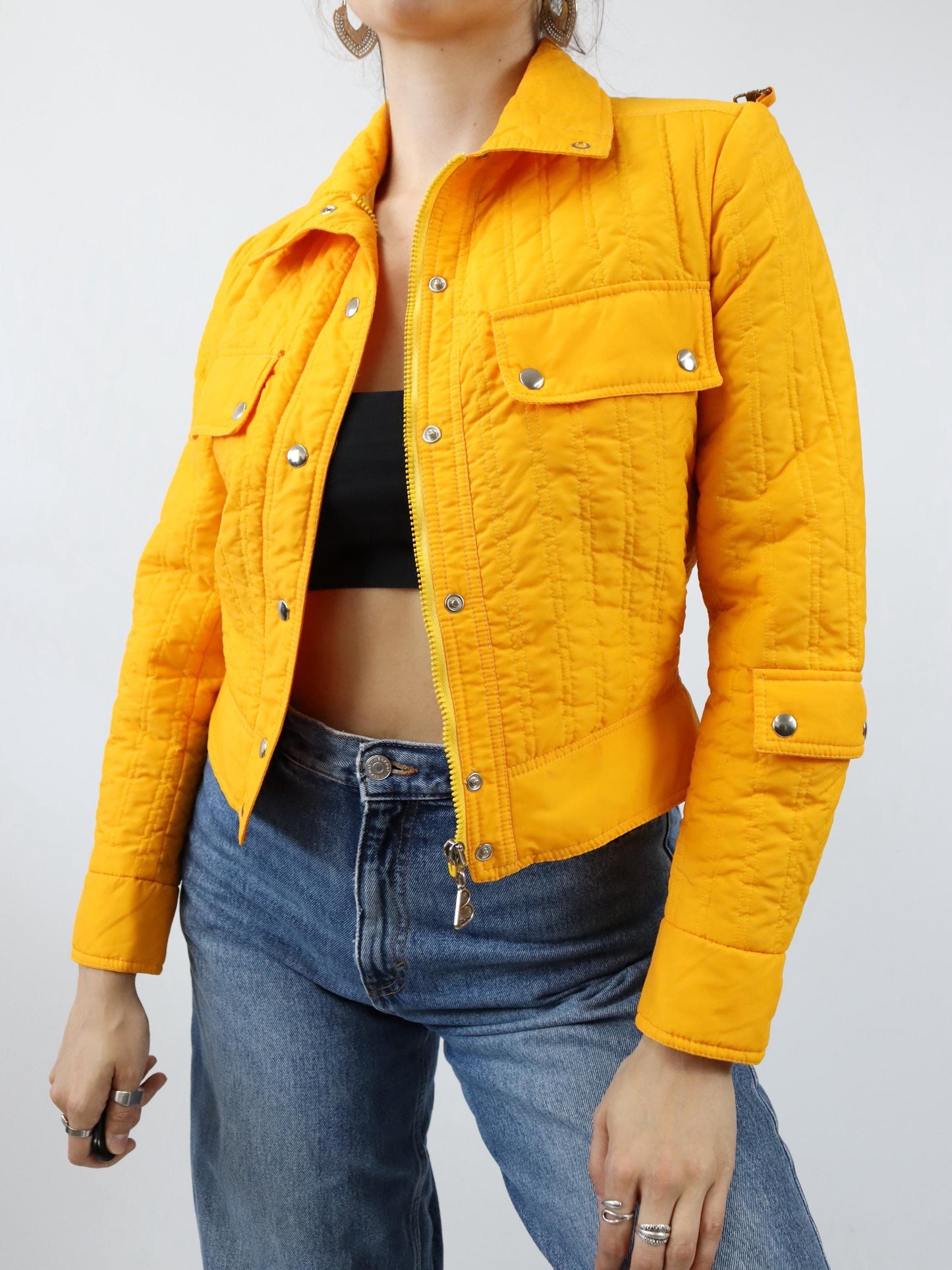 Vintage 80er 90er BRAUN Steppjacke Sport Jacke orange gesteppt dünn S