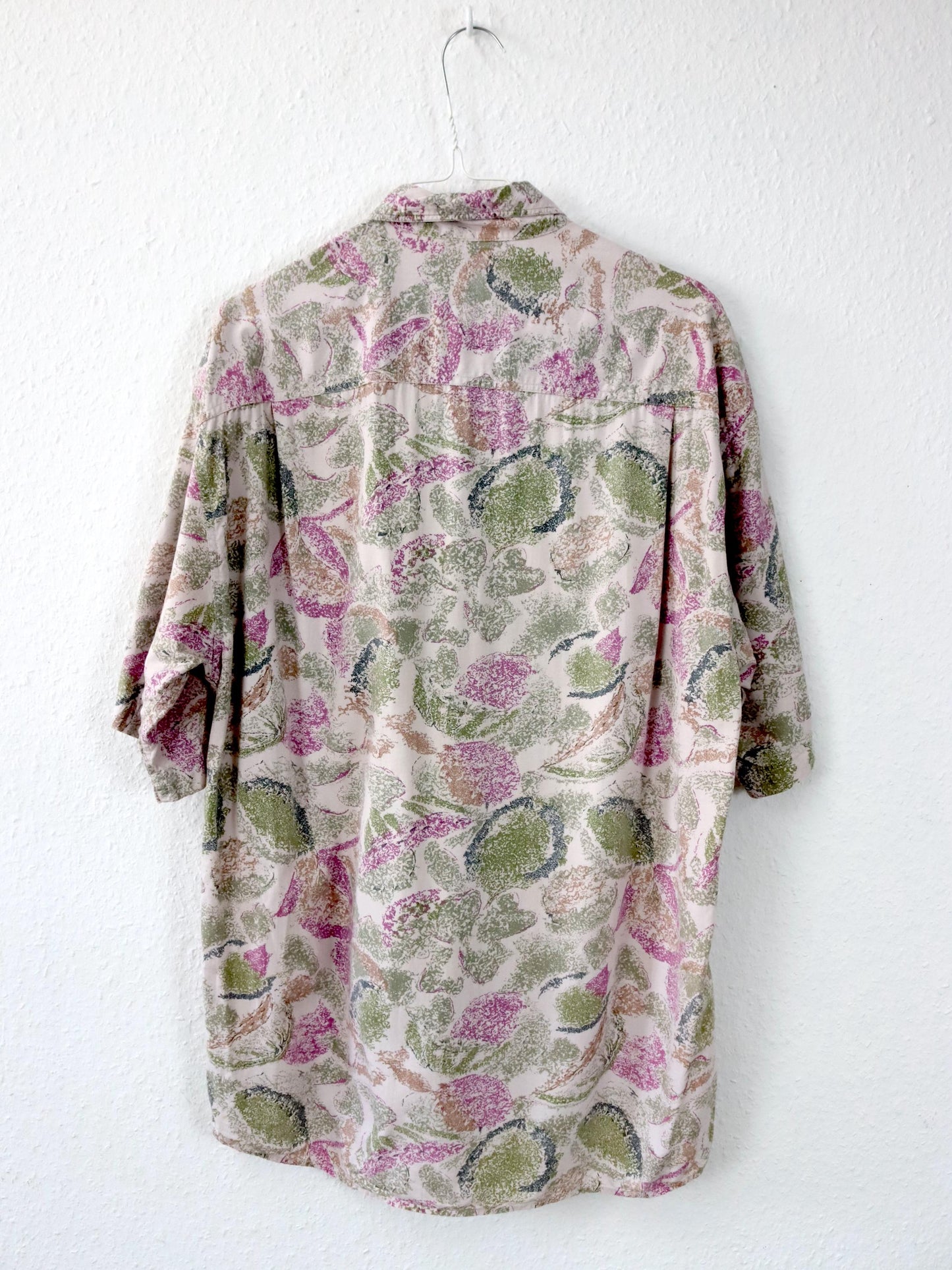 Vintage 80s 90s SCIROCCO shirt short sleeve crazy pattern pink green M