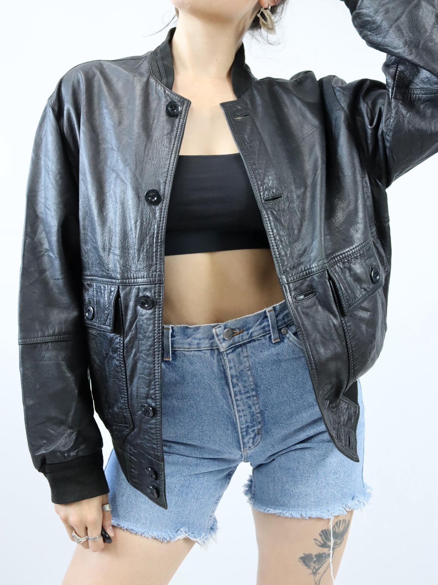 Vintage 80s 90s VERA PELLE leather jacket blouson bomber jacket black L