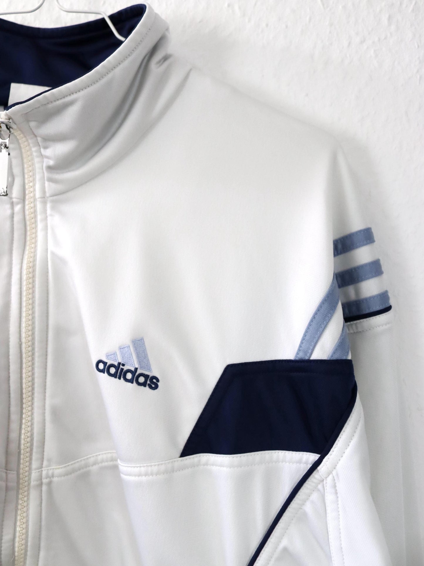 Vintage 80s 90s ADIDAS tracksuit jacket stand-up collar white blue S 36