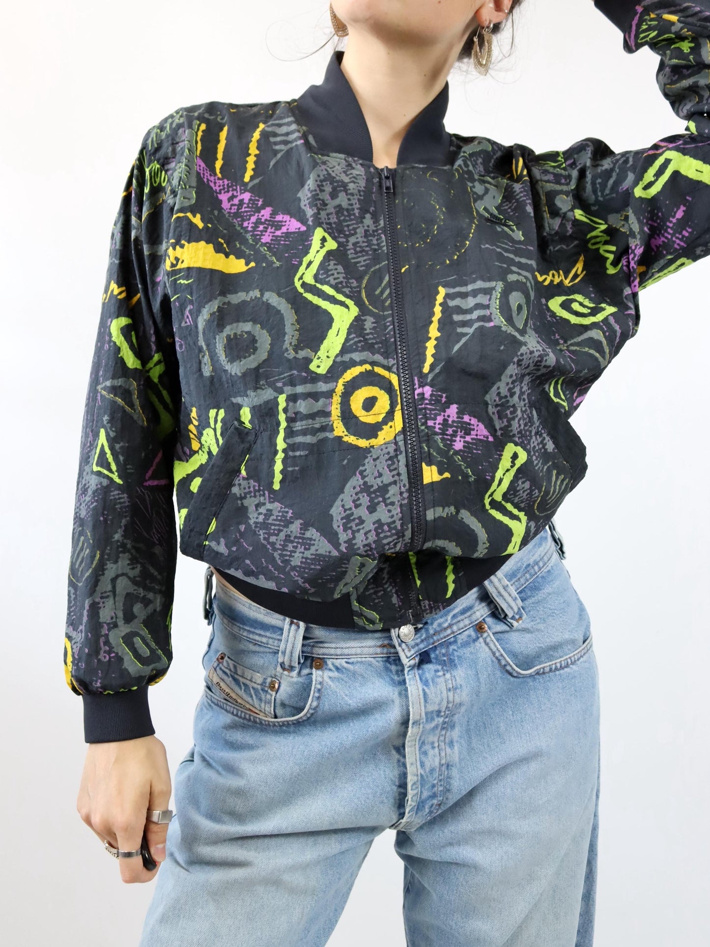 Vintage 80s 90s NIKE ELITE Rare bomber jacket thin crazy pattern colorful M