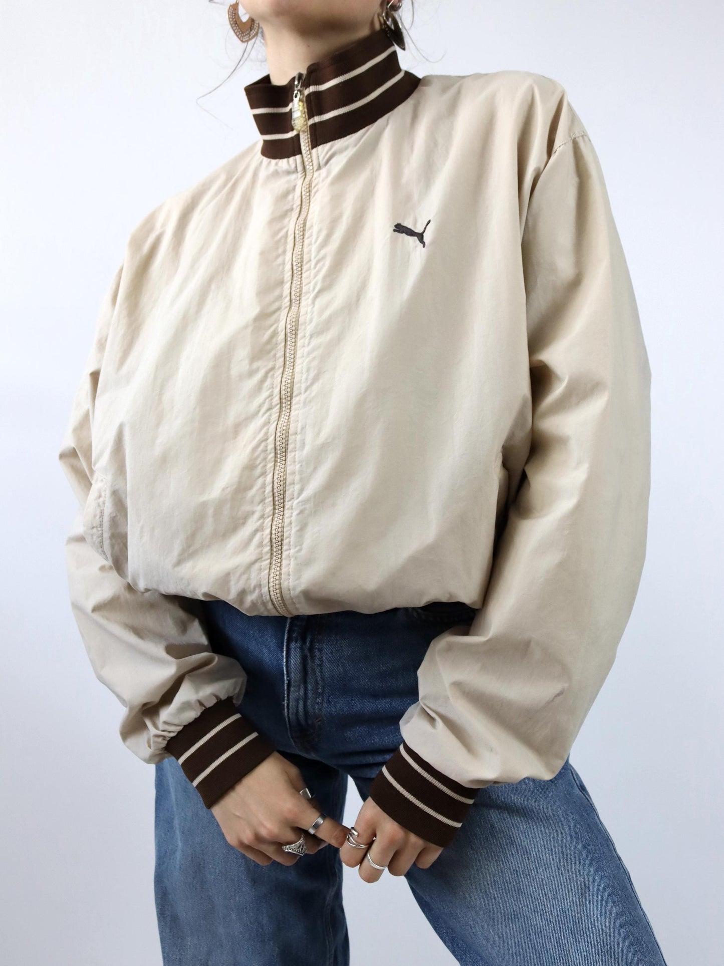 Vintage 80s 90s PUMA Blouson Jacket beige brown Made in Italy XL